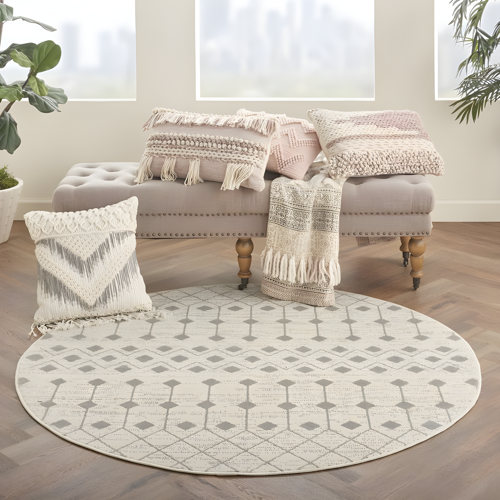 Nourison Grafix GRF37 Indoor Area Rug Ivory/Grey 5'3" x ROUND