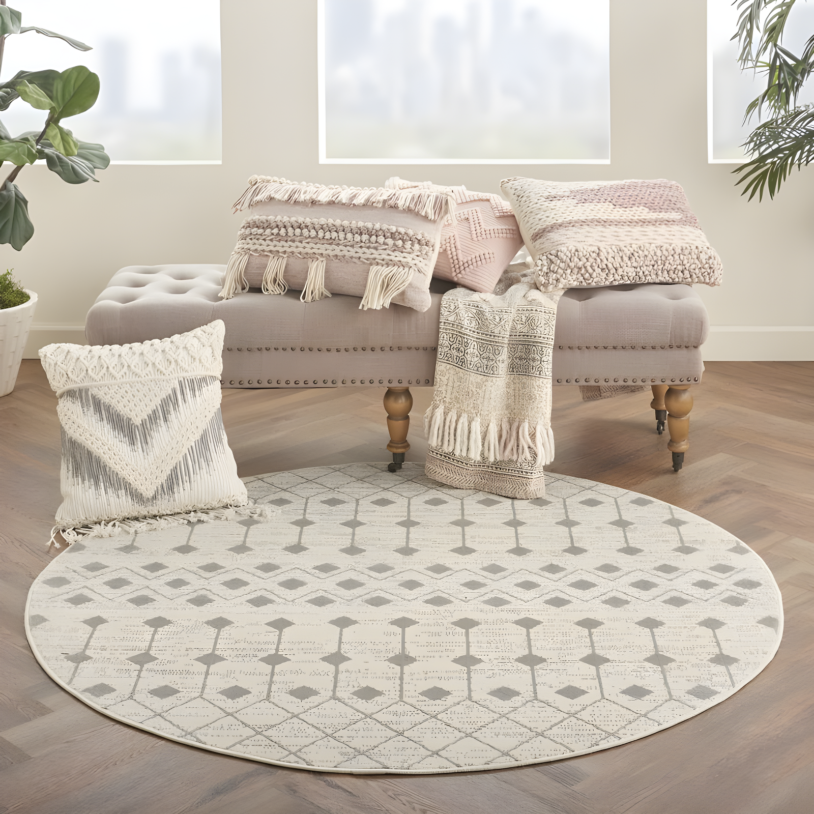 Nourison Grafix GRF37 Indoor Area Rug Ivory/Grey 5'3" x ROUND
