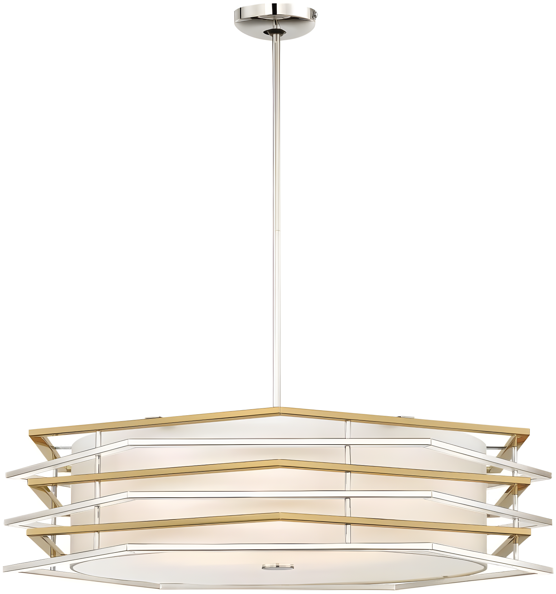 Polished Nickel and Honey Gold LED Pendant with White Linen Shade