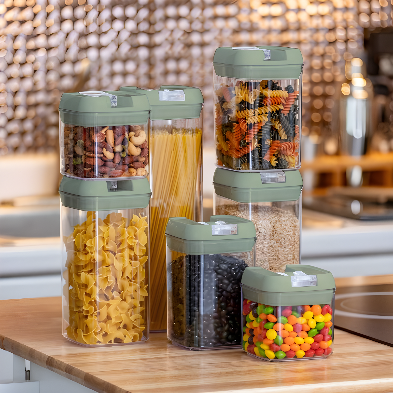 Cheer Collection Airtight Food Storage Containers, Set of 7 (Olive Green)