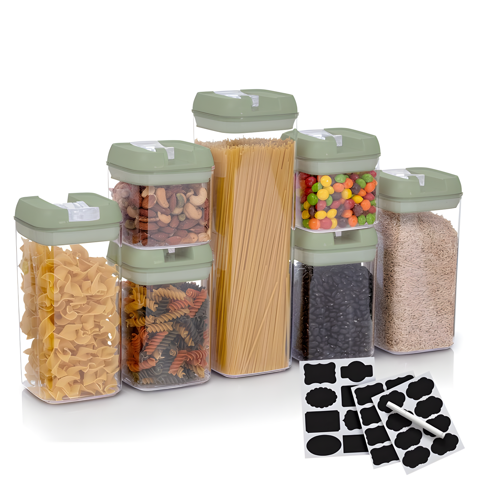 Cheer Collection Airtight Food Storage Containers, Set of 7 (Olive Green)