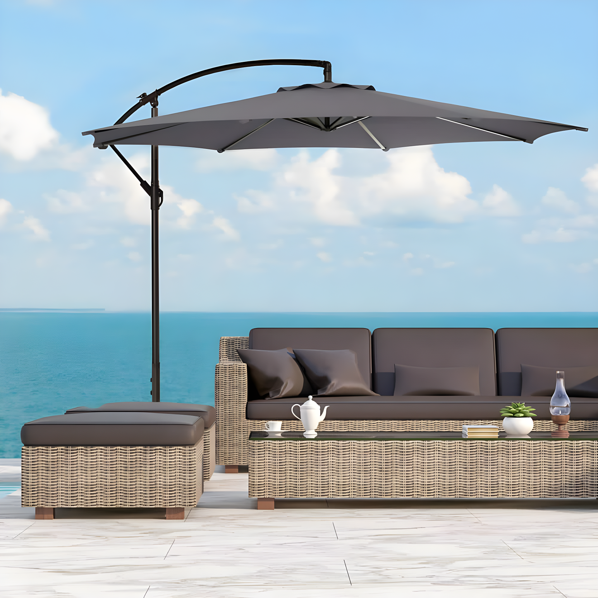 Polytrends Weller 10-foot Offset Cantilever Hanging Patio Umbrella Gray