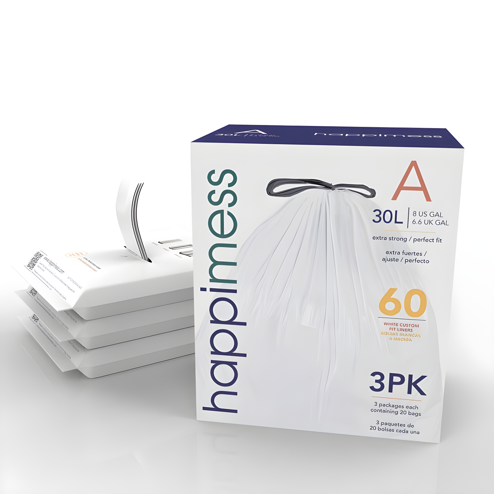 7.9 Gallon Drawstring Trash Can Liner, White (60-Count, 3-Packs of 20 Liners) -happimess