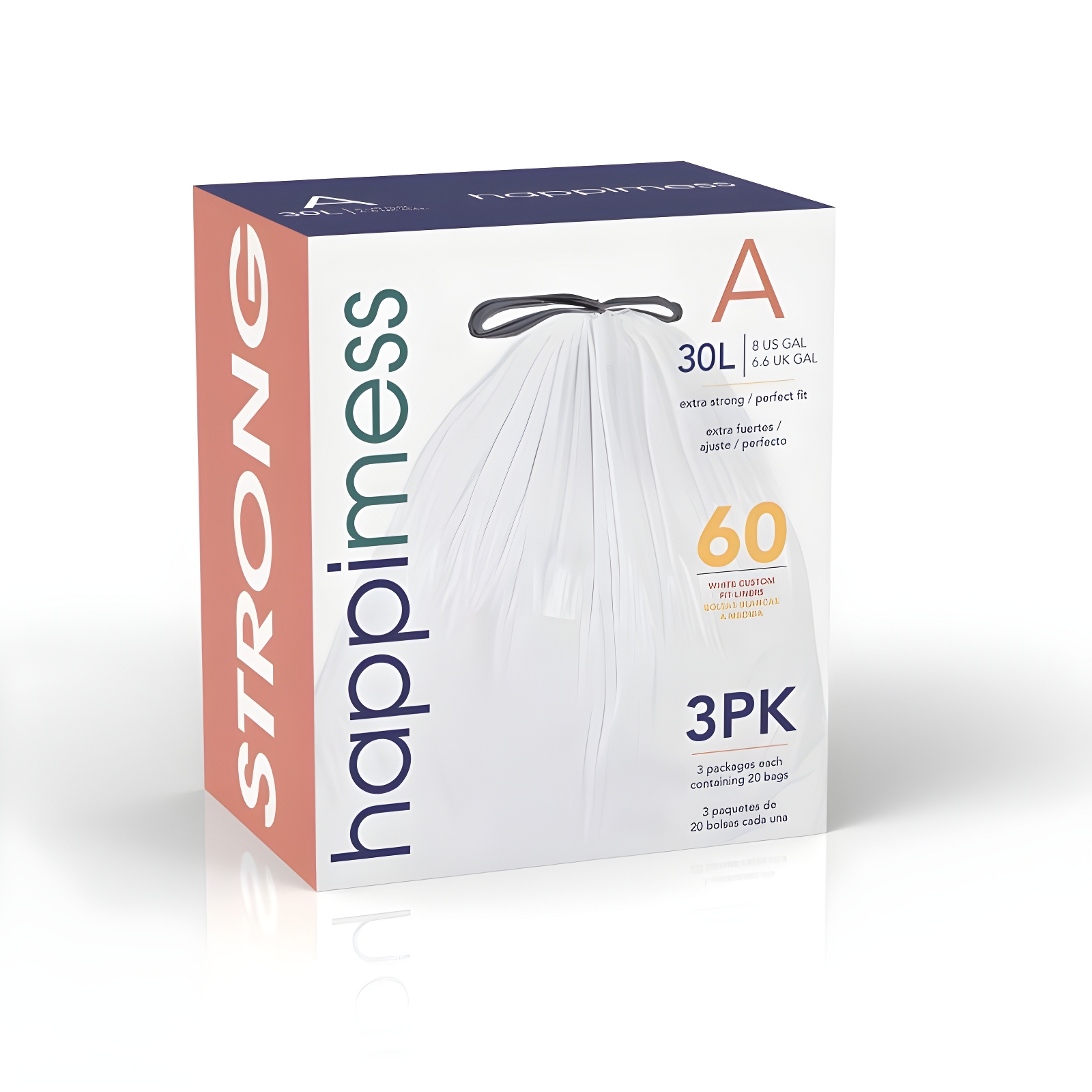7.9 Gallon Drawstring Trash Can Liner, White (60-Count, 3-Packs of 20 Liners) -happimess