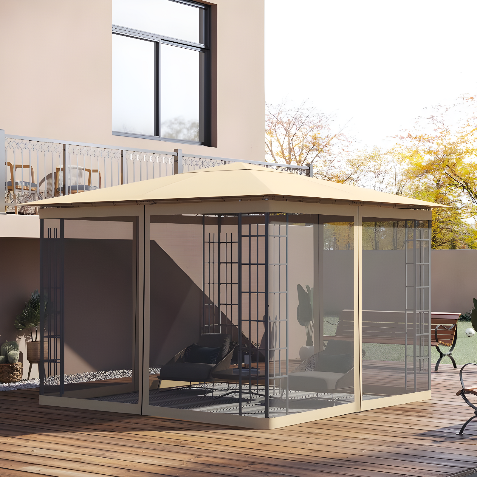 Outsunny 10' x 10' Replacement Mesh Sidewall Netting for Patio Gazebos and Canopy Tents with Zippers (Sidewall Only), Beige