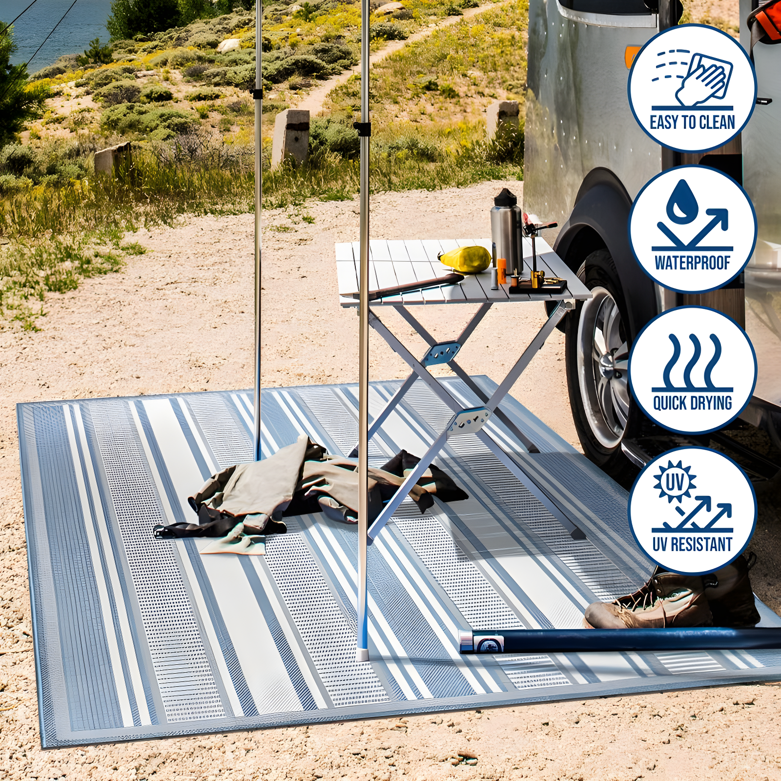 5' x 8' Haynes Modern Double Stripe Indoor/Outdoor Area Rug, Blue/Light Gray - JONATHAN Y