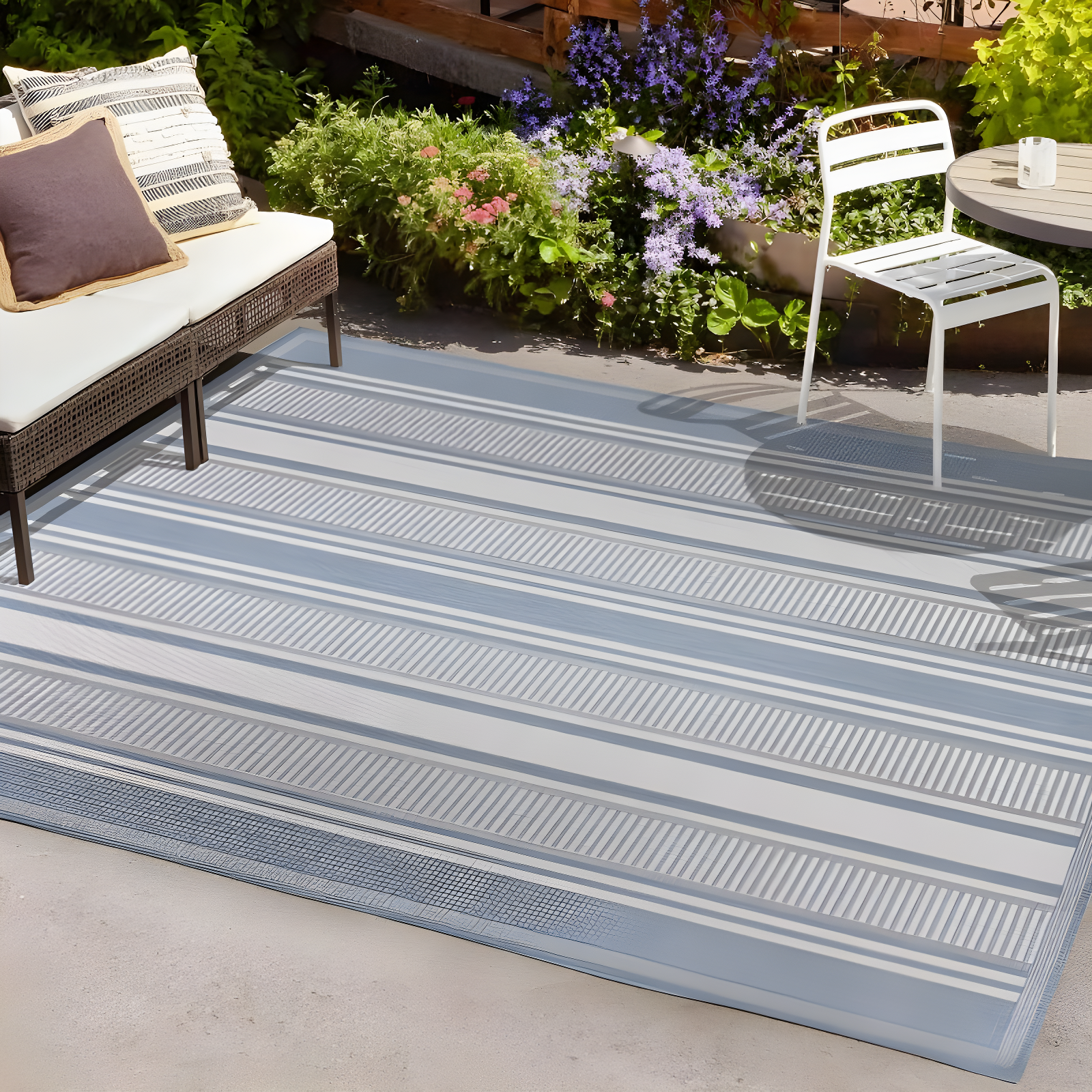 5' x 8' Haynes Modern Double Stripe Indoor/Outdoor Area Rug, Blue/Light Gray - JONATHAN Y