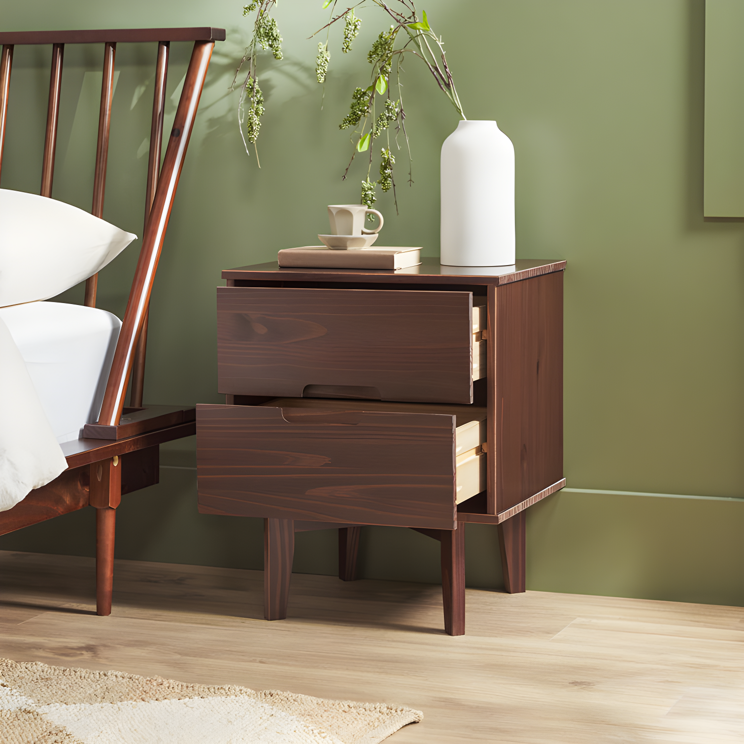 Mags Solid Wood Groove 2-Drawer Nightstand