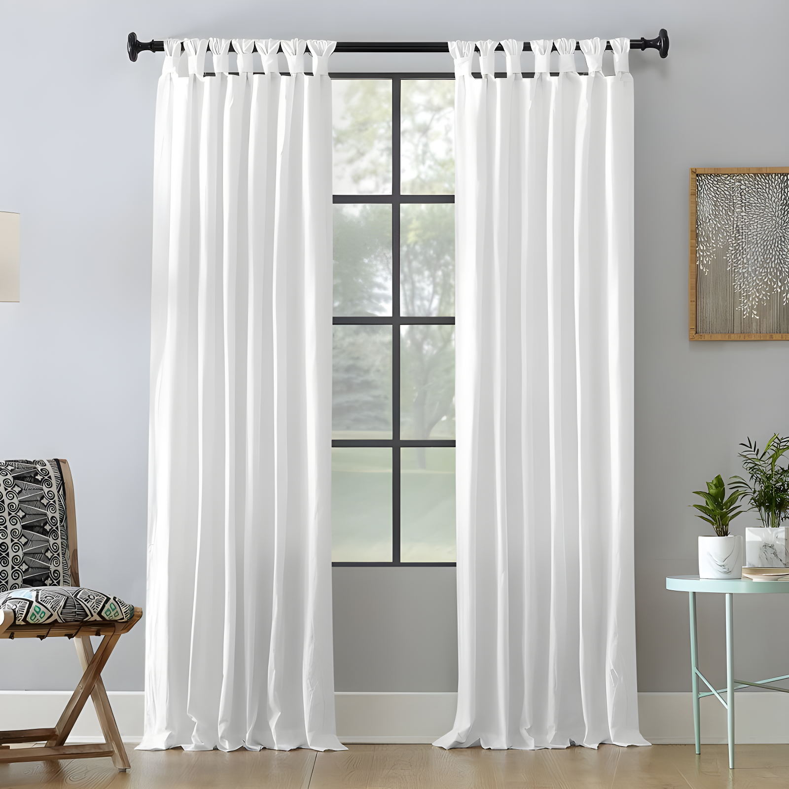 52"X63" Archaeo Light Filtering Washed Cotton Twist Tab Curtain Panel White: Modern Window Treatment, Machine Washable
