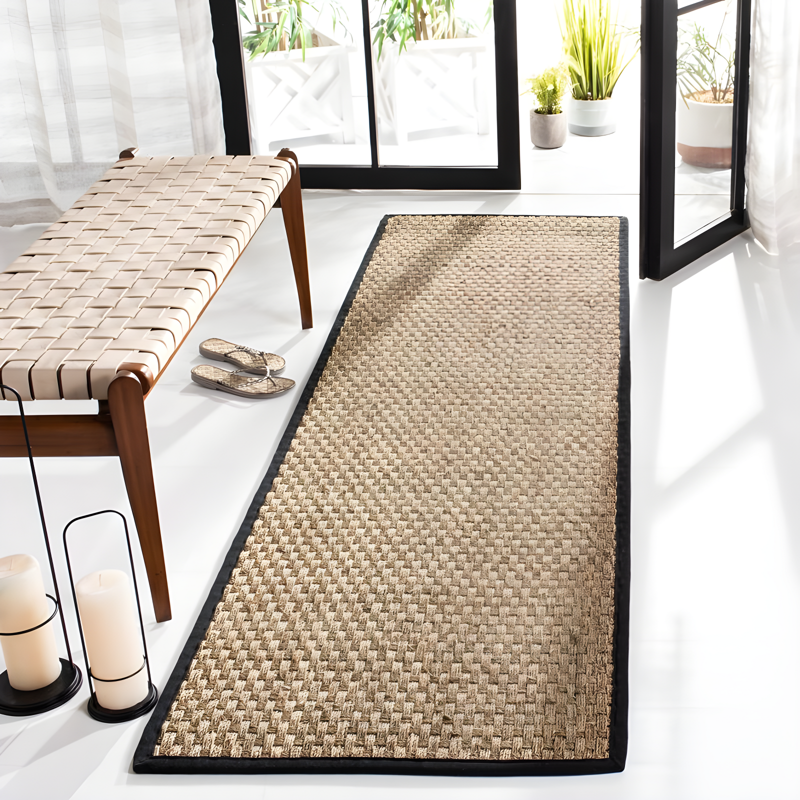 Natural Fiber NF114 Power Loomed Runner Rug - Natural/Black - 2'6"x18' - Safavieh.