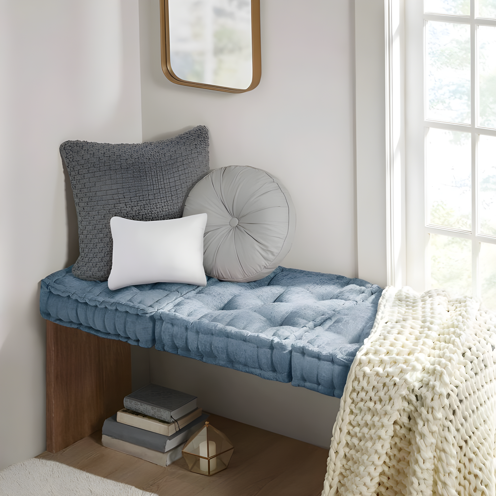 20"x20" Oversize Diah Poly Chenille Square Floor Pillow Aqua - Intelligent Design: Hypoallergenic Indoor Lounge Cushion