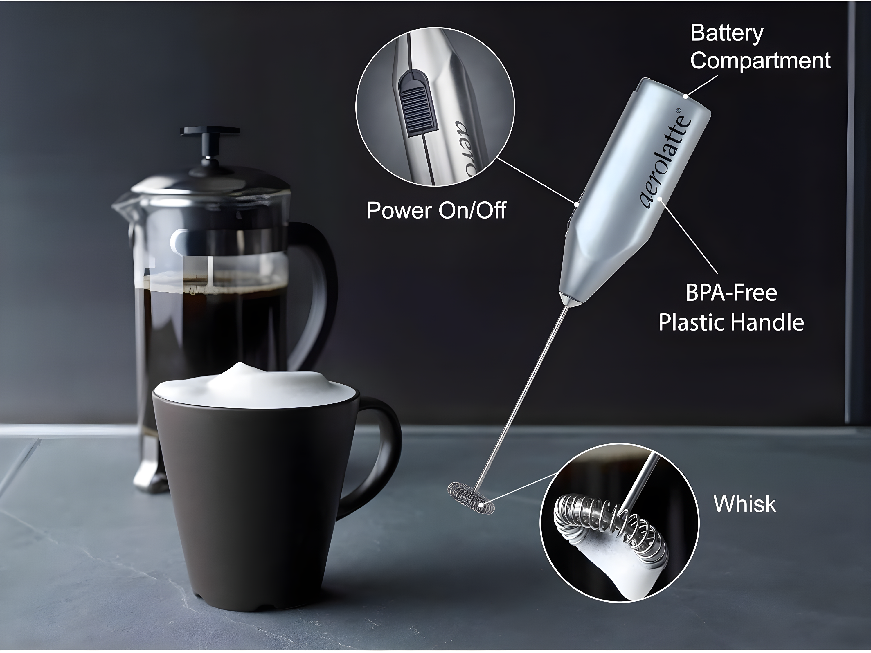 Aerolatte Milk Frother, Steam-Free Frother, Satin Finish
