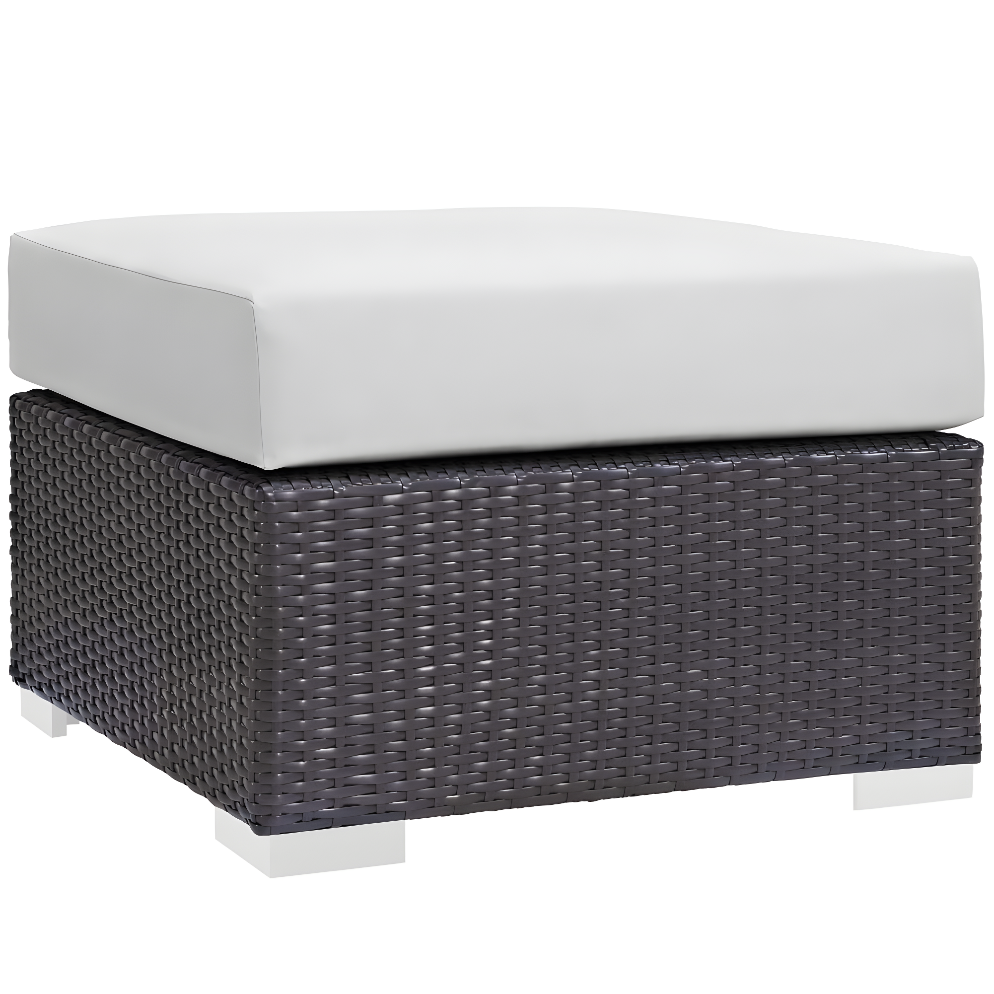 Modway Convene Outdoor Patio Fabric Square Ottoman in Espresso White