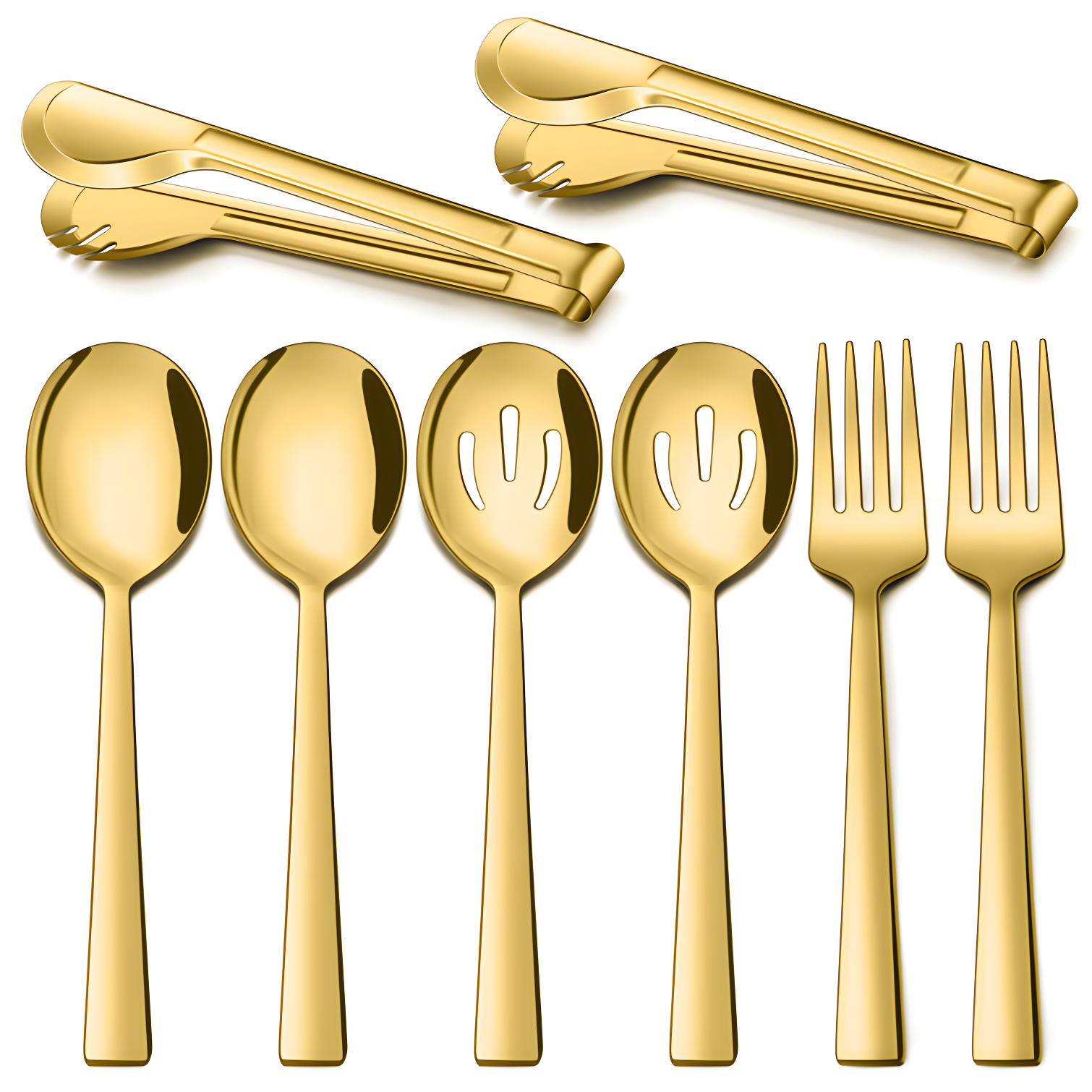 8-Piece Stainless Steel Serving Utensils Set - Includes Spoons, Forks, Tongs, Ideal For Weddings, Buffets, And Daily Use (Set of 8)