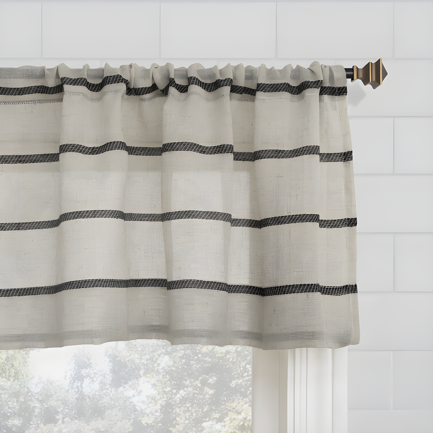 Clean Window Clean Window Aso Twill Stripe Linen Blend Sheer Rod Pocket Kitchen Curtain Valance