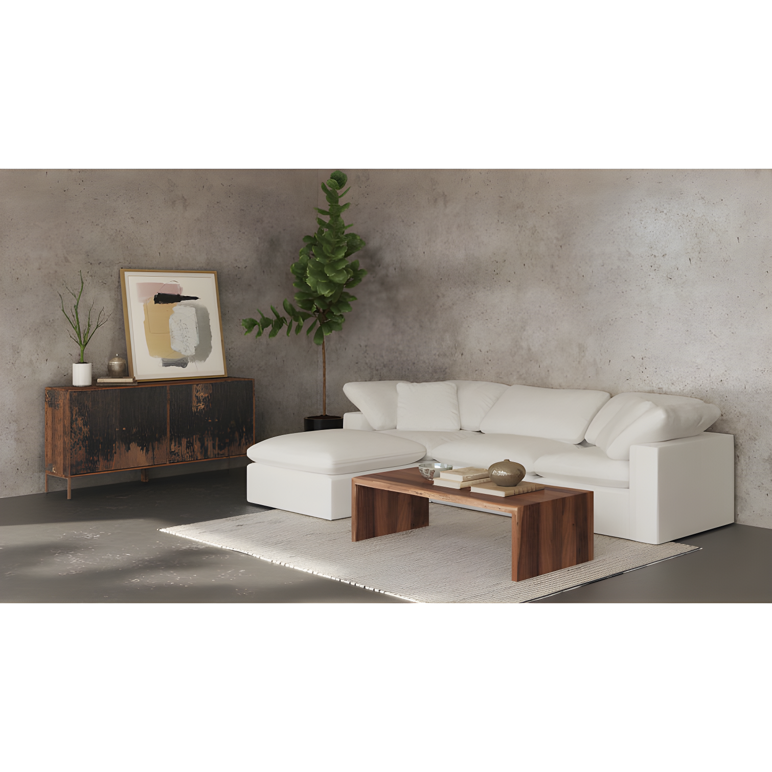 White Performance Fabric Modular Sectional Sofa with Removable Cushions