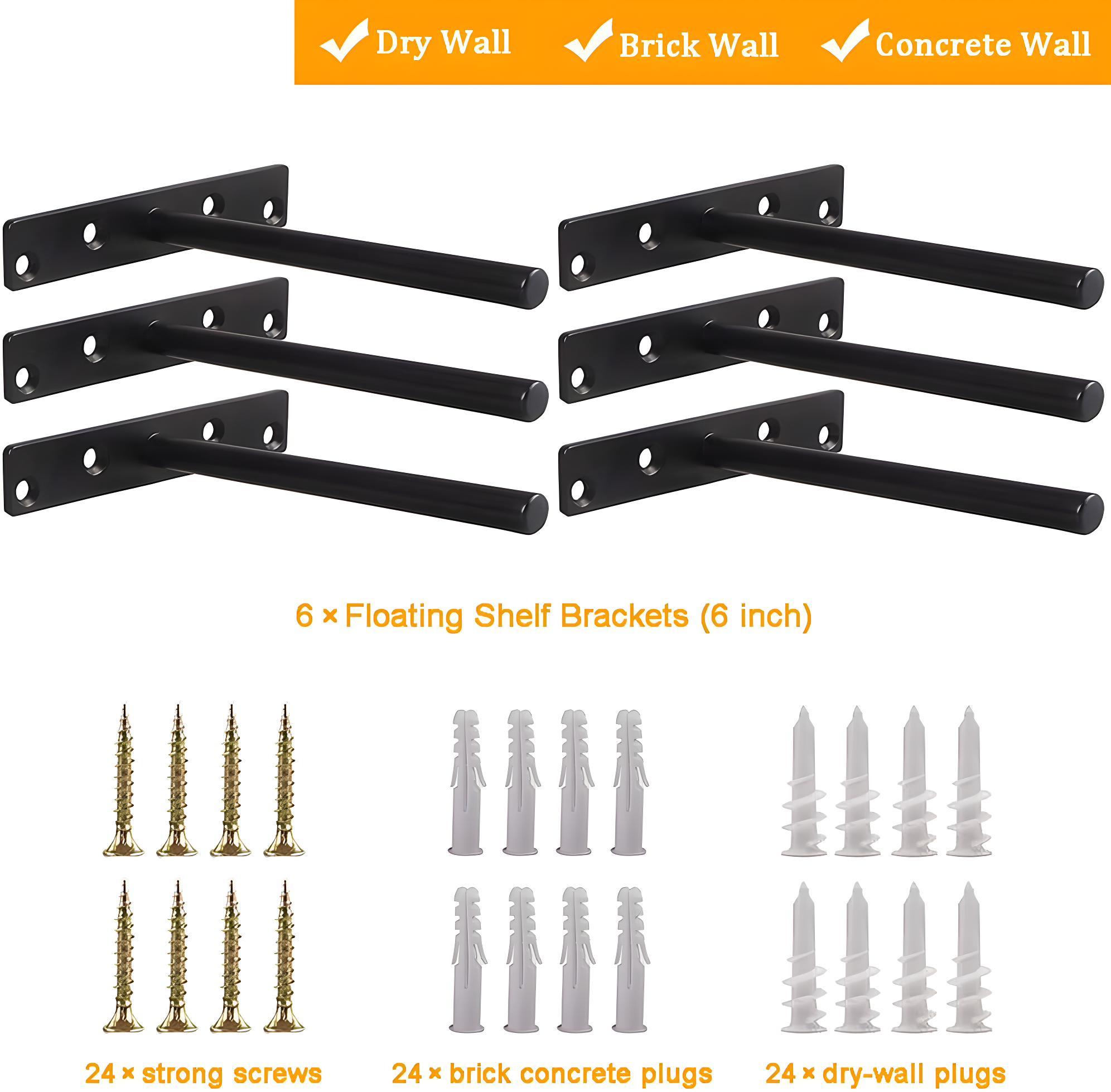 Heavy Duty Floating Shelf Bracket (Set of 6) – Solid Steel Blind Shelf Supports - Hidden Brackets for Floating Wood Shelves - Ideal for Cedar Wood Blocks & Mantels（Large Size）