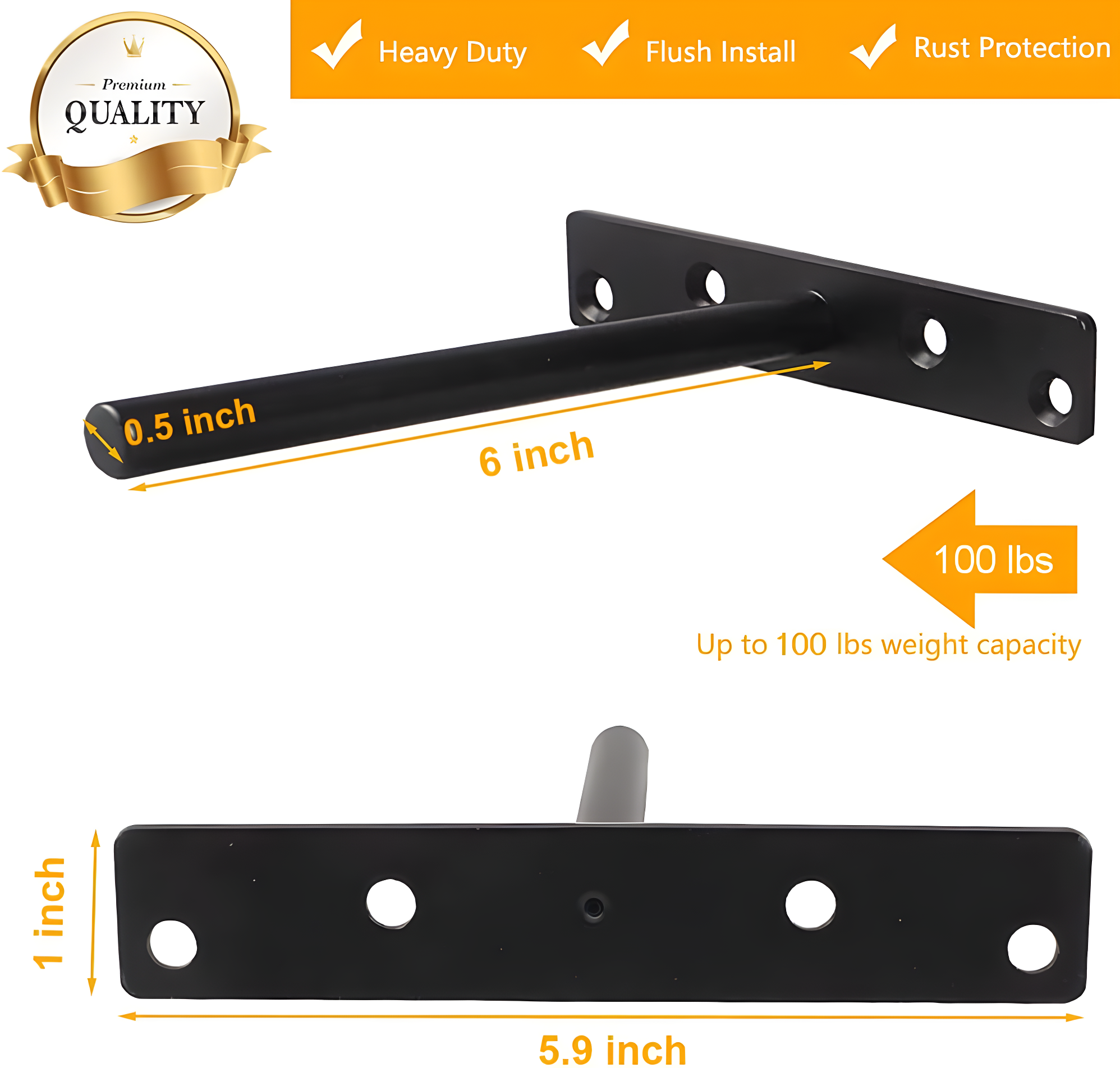 Heavy Duty Floating Shelf Bracket (Set of 6) – Solid Steel Blind Shelf Supports - Hidden Brackets for Floating Wood Shelves - Ideal for Cedar Wood Blocks & Mantels（Large Size）