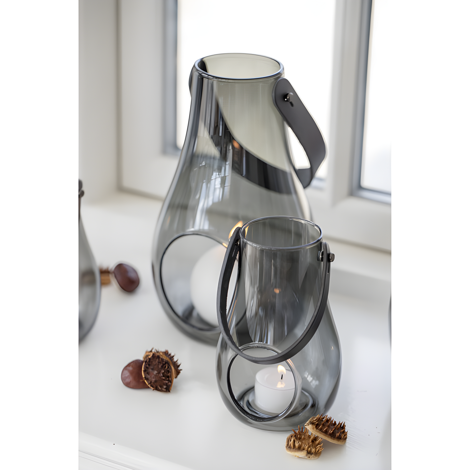 Smoke Glass 9.8" Hanging Tabletop Candle Lantern