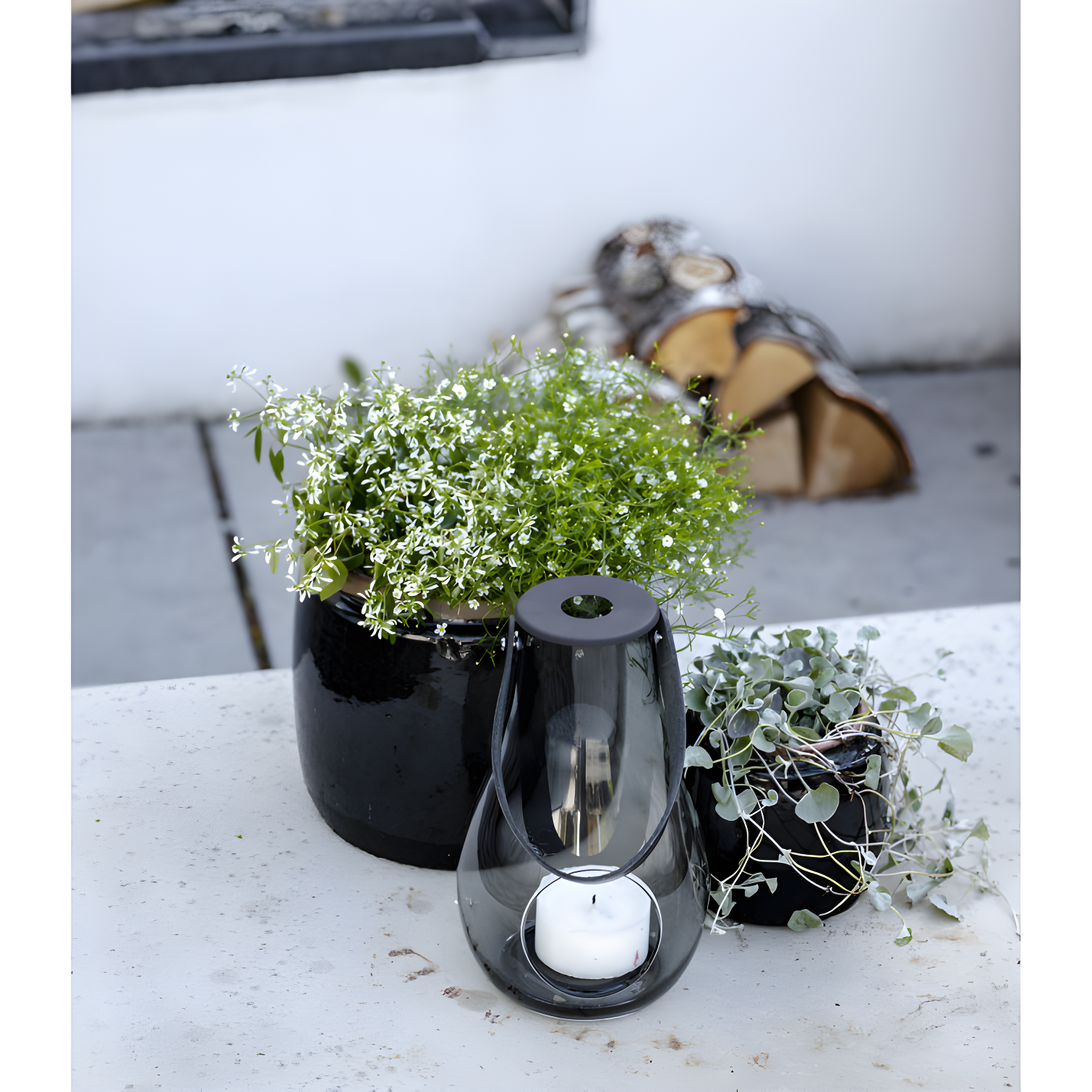Smoke Glass 9.8" Hanging Tabletop Candle Lantern