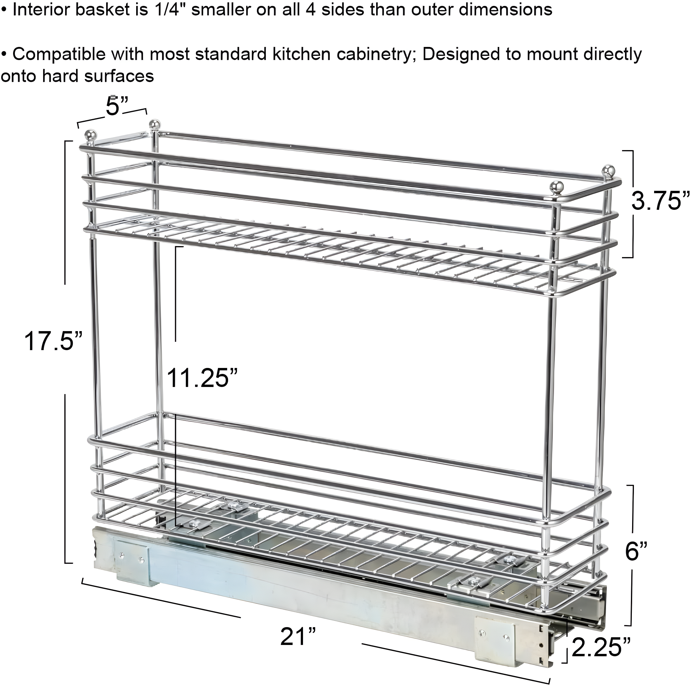 Household Essentials Glidez Multipurpose Chrome-Plated Steel Pull-Out/Slide-Out Storage Organizer for Under Cabinet Use - 2-Tier Design - Fits Standard Size Cabinet or Shelf, Chrome