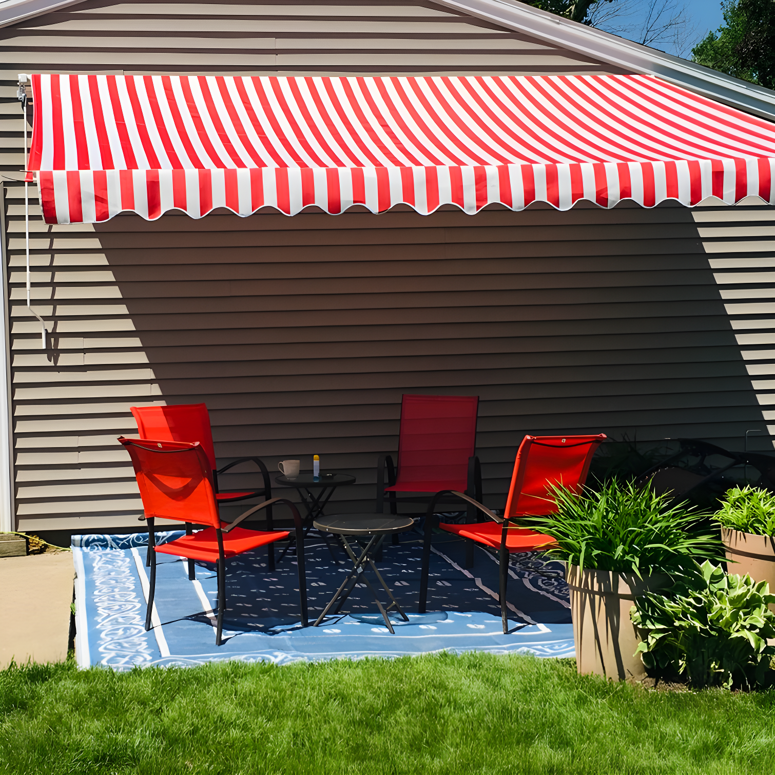Motorized Retractable White Frame Patio Awning