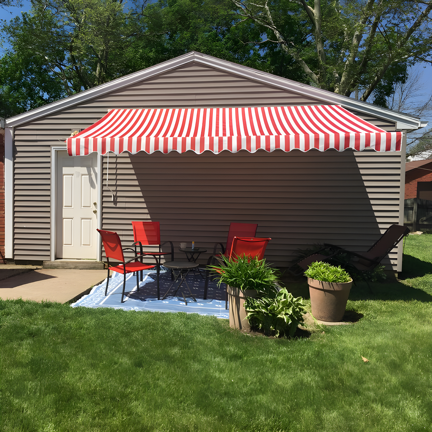 Motorized Retractable White Frame Patio Awning