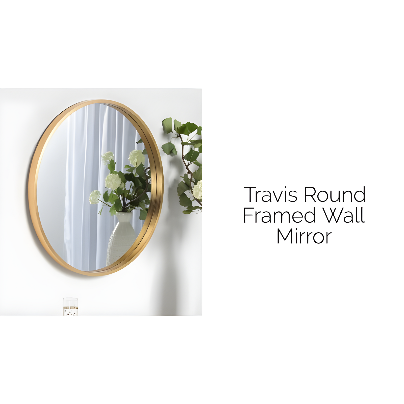 26" x 26" Travis Round Wood Accent Wall Mirror Gold - Kate and Laurel All Things Decor: Vanity, Decorative, No Assembly Required