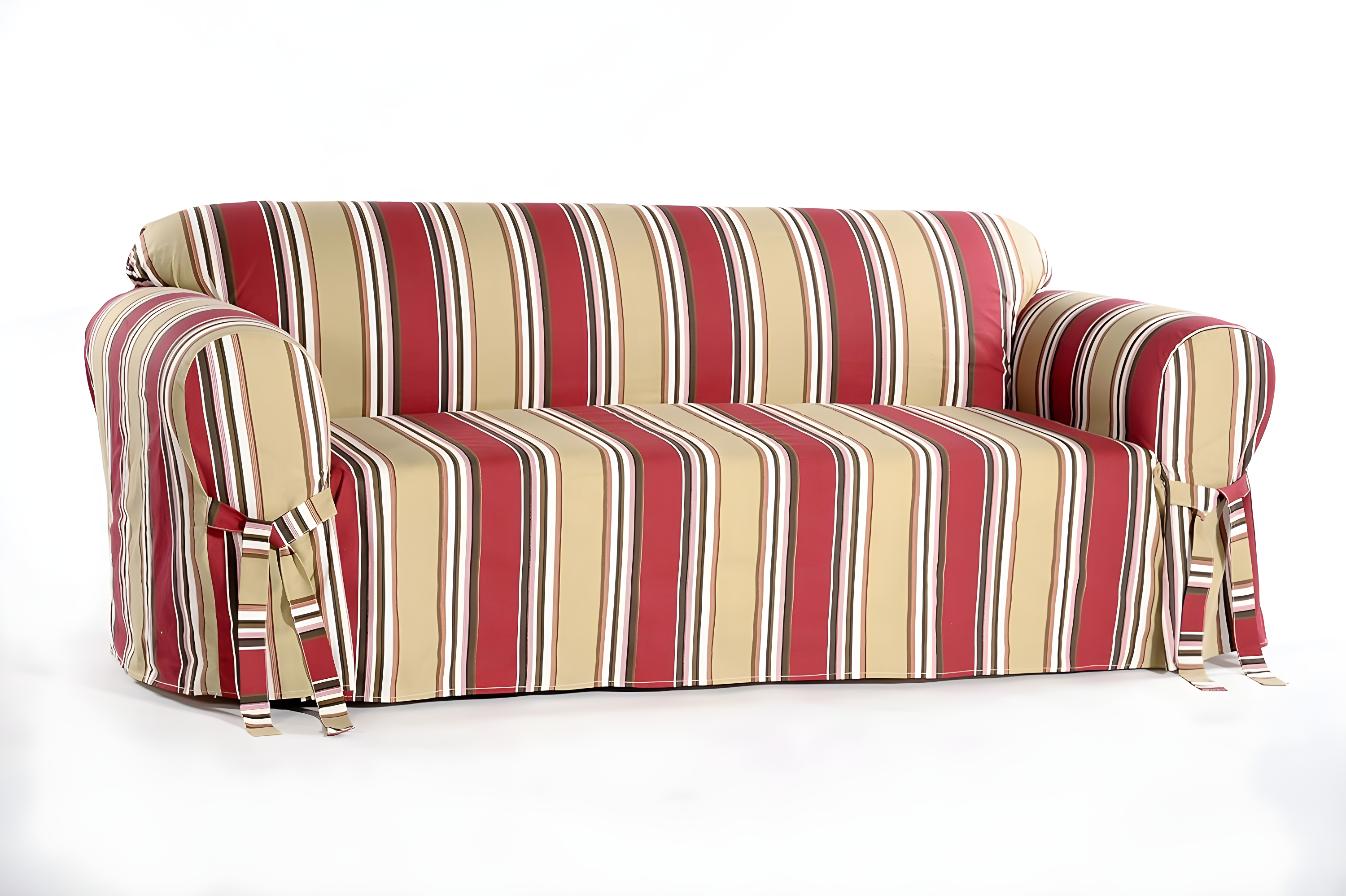 Classic Slipcovers Printed Classic Stripe Canvas Loveseat Slipcover, Red