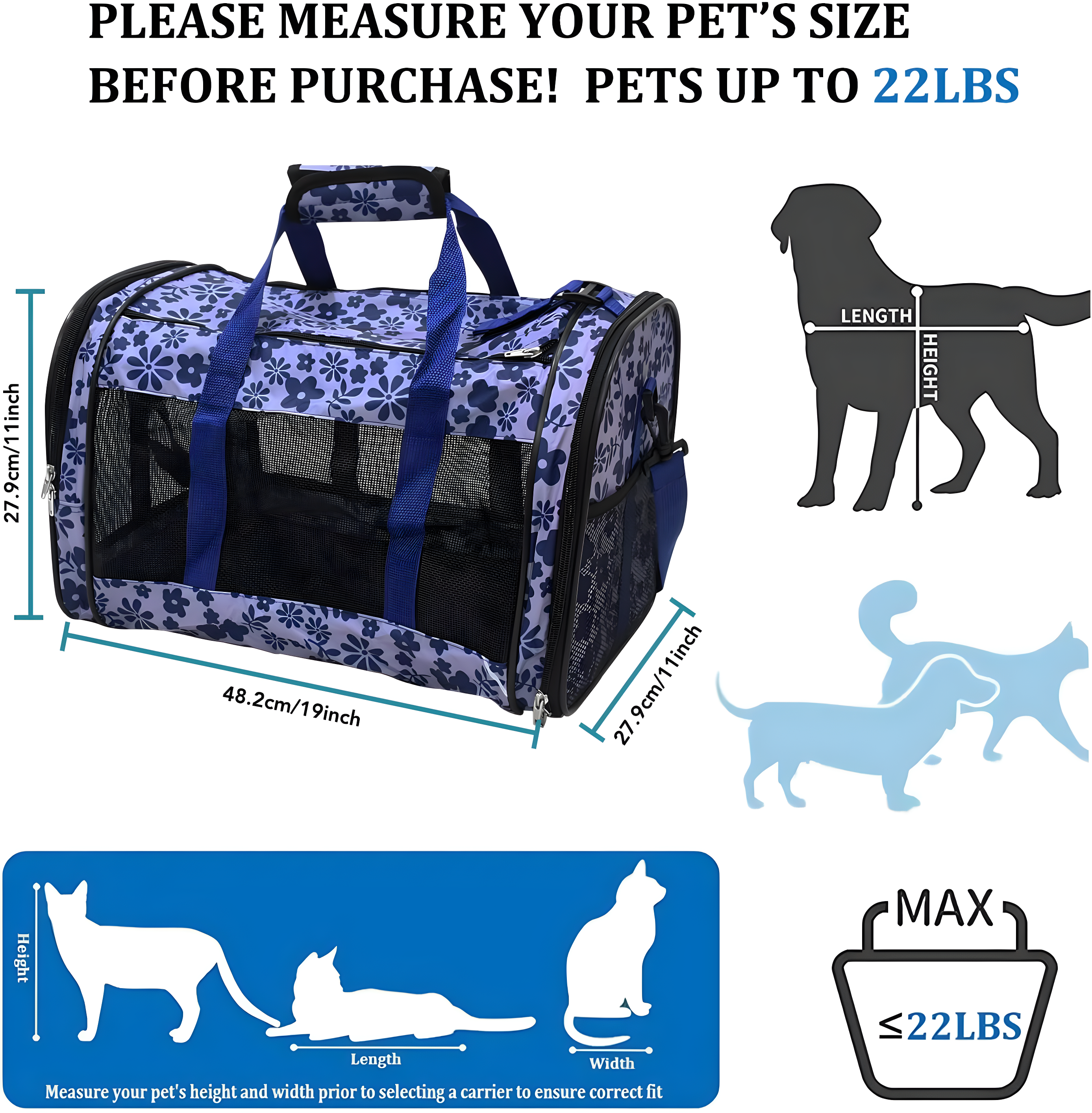 Blue Floral Soft-Sided Airline Approved Pet Carrier
