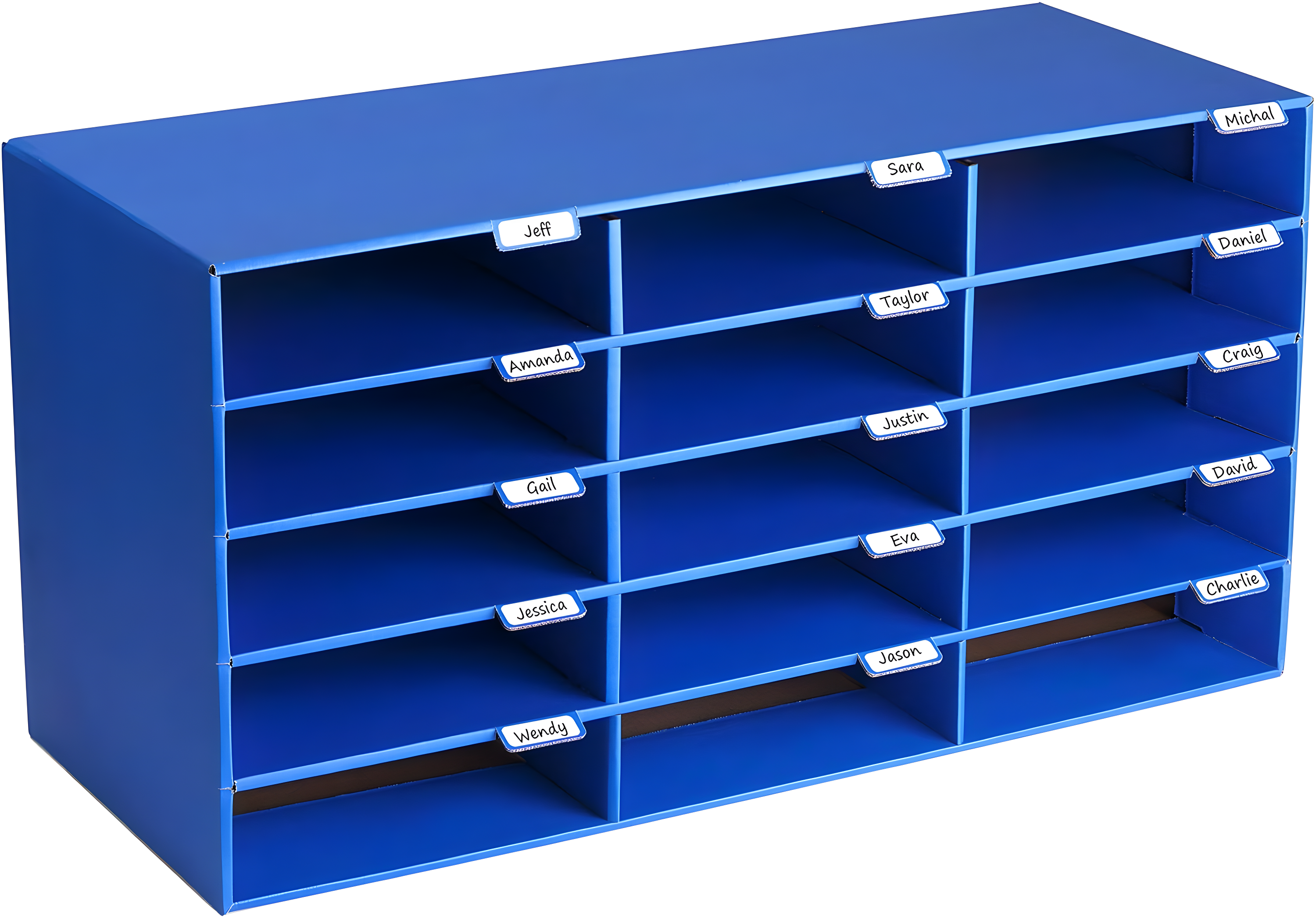 AdirOffice Cardboard Classroom Mailbox, and Office Mail Organizer with Name Slots, (15 Slot, Blue)
