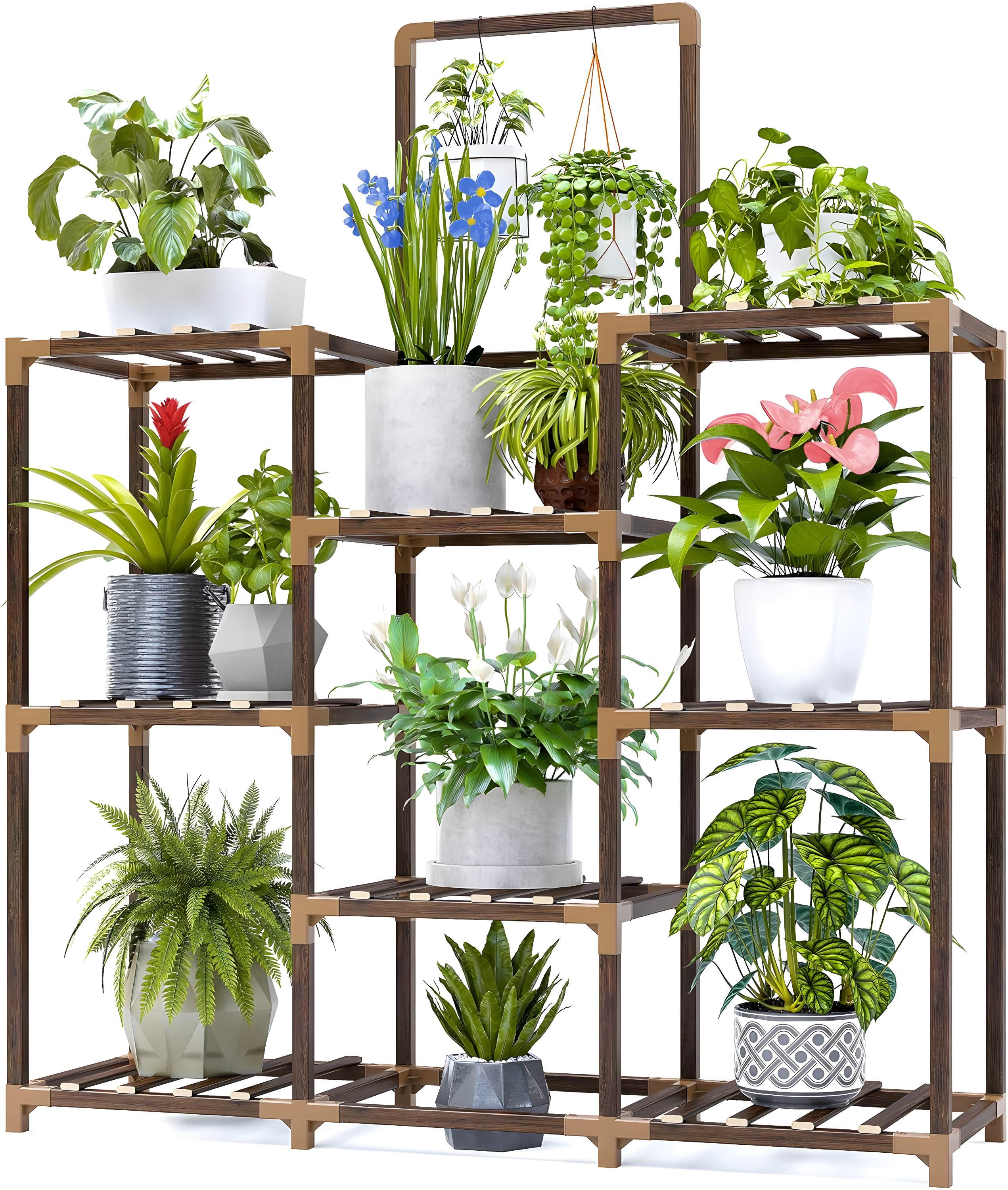 EnHomee Plant Stand Indoor Large Plant Stand Outdoor 5 Tiers Wood Tiered Plants Shelf for Multiple Plants with 10-15 Potted 34.3" W x 11.8" D x 47.2" H