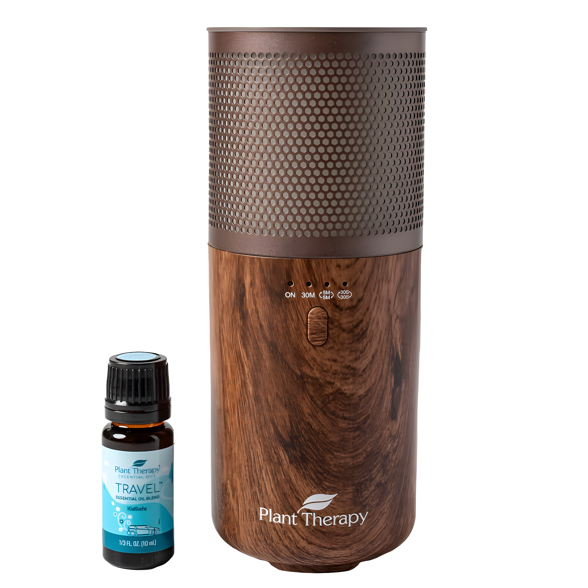 Plant Therapy Wood Grain Portable Diffuser Travel Pack, includes the Travel Essential Oil Blend 10 mL (1/3 oz) 100% Pure, Undiluted, Natural Aromatherapy, Therapeutic Grade