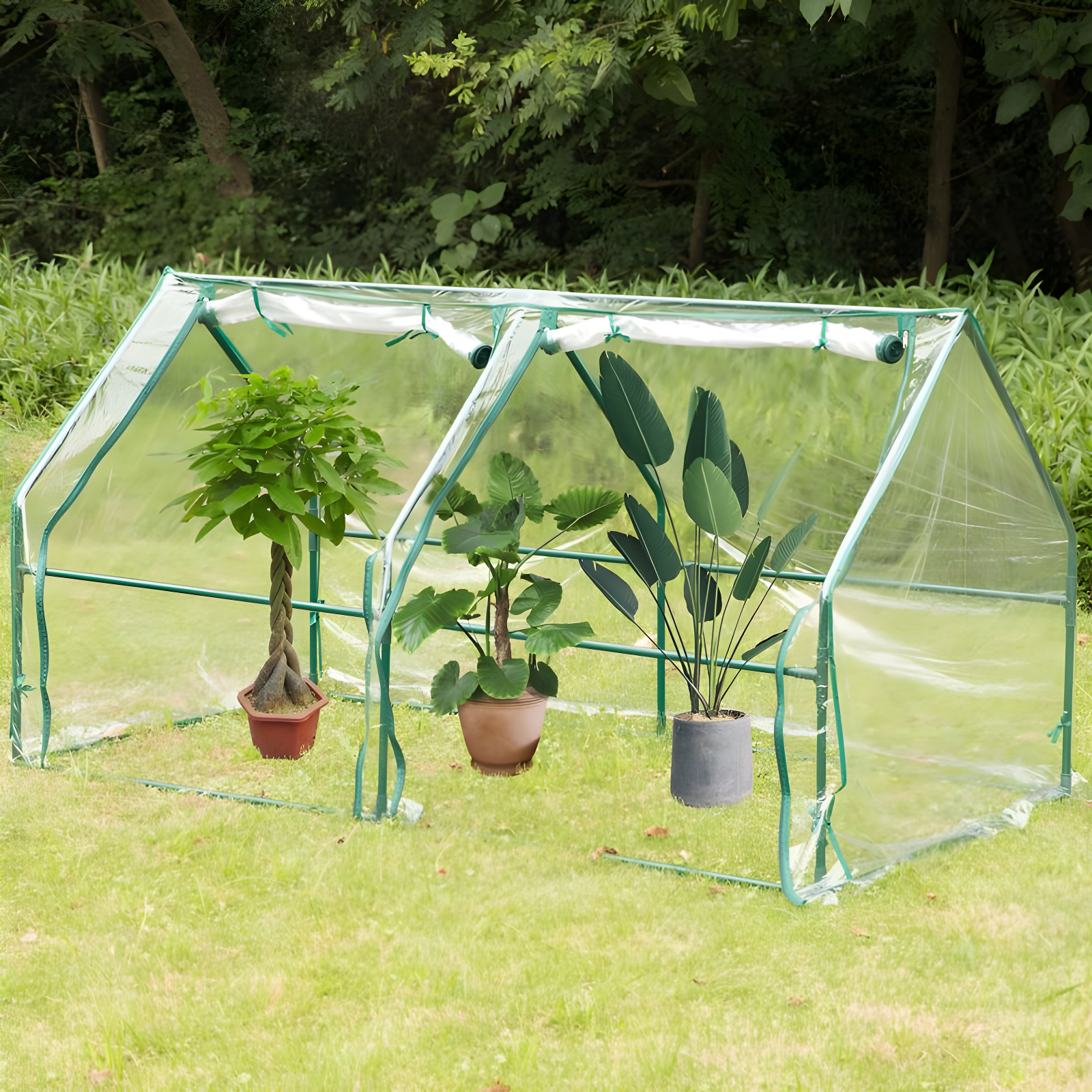 Gardenised Green Outdoor Waterproof Portable Plant Greenhouse with 2 Clear Zippered Windows, Medium