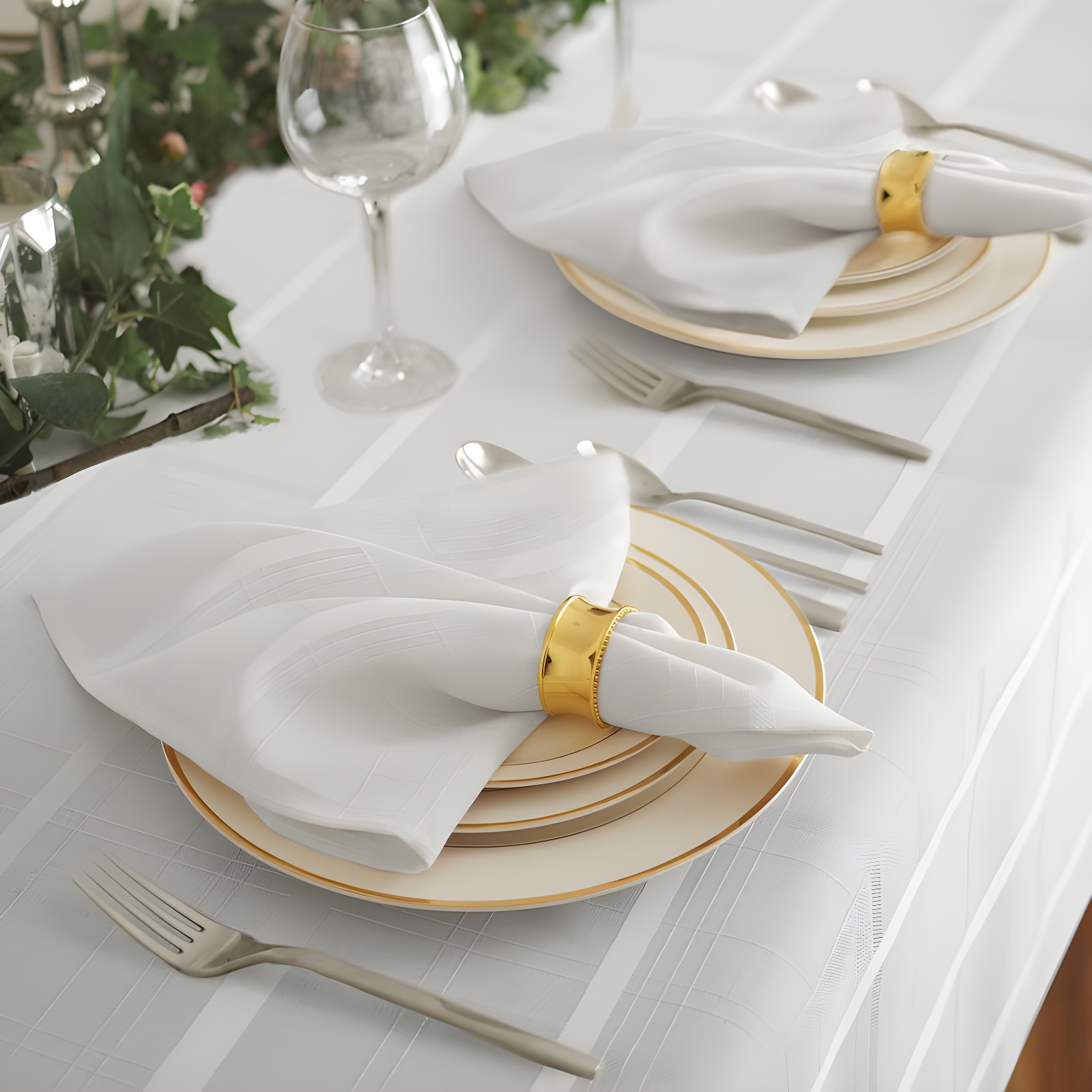 Elegance Plaid Stain & Water Resistant Tablecloth - 60" x 120" Rectangle - White - Elrene Home Fashions