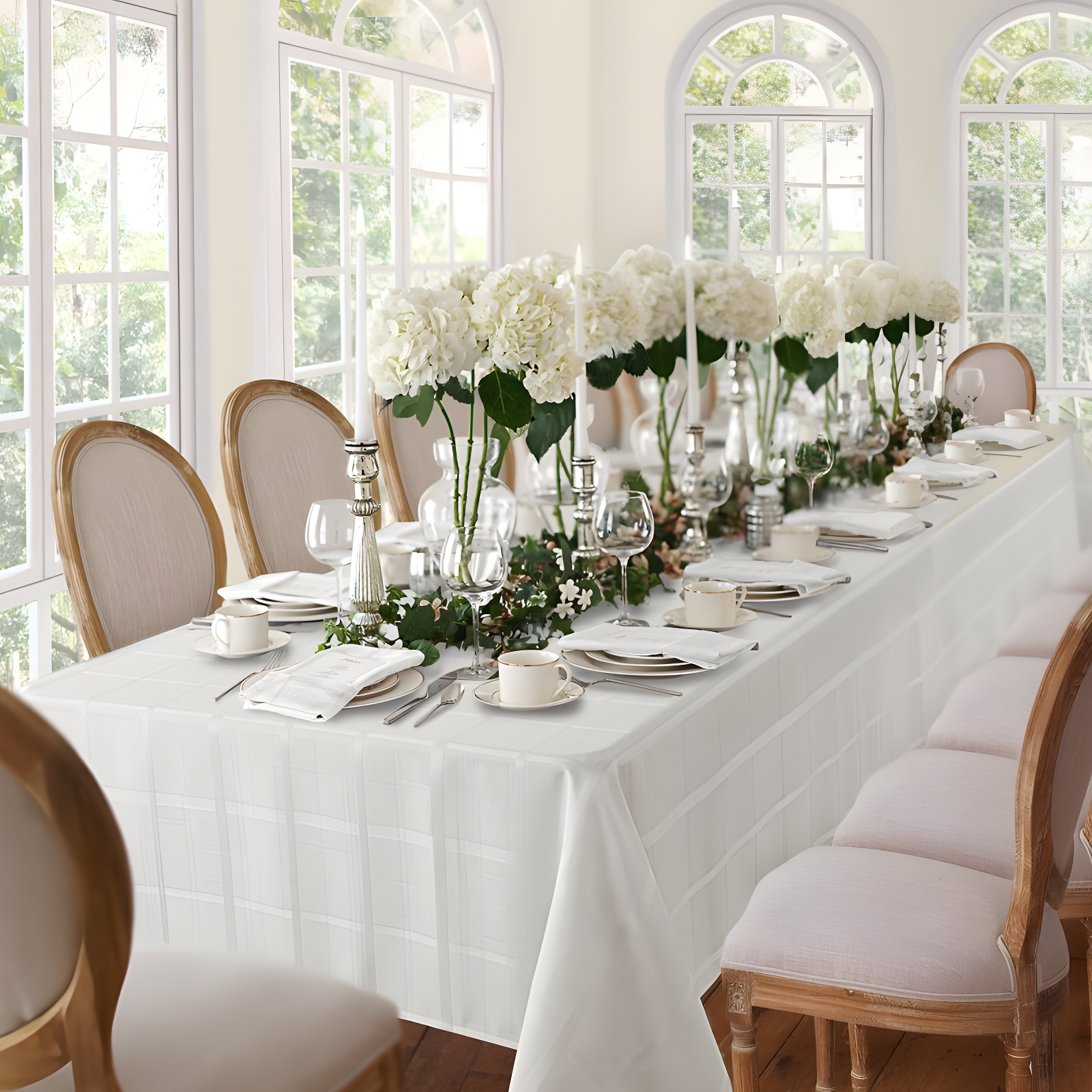 Elegance Plaid Stain & Water Resistant Tablecloth - 60" x 120" Rectangle - White - Elrene Home Fashions