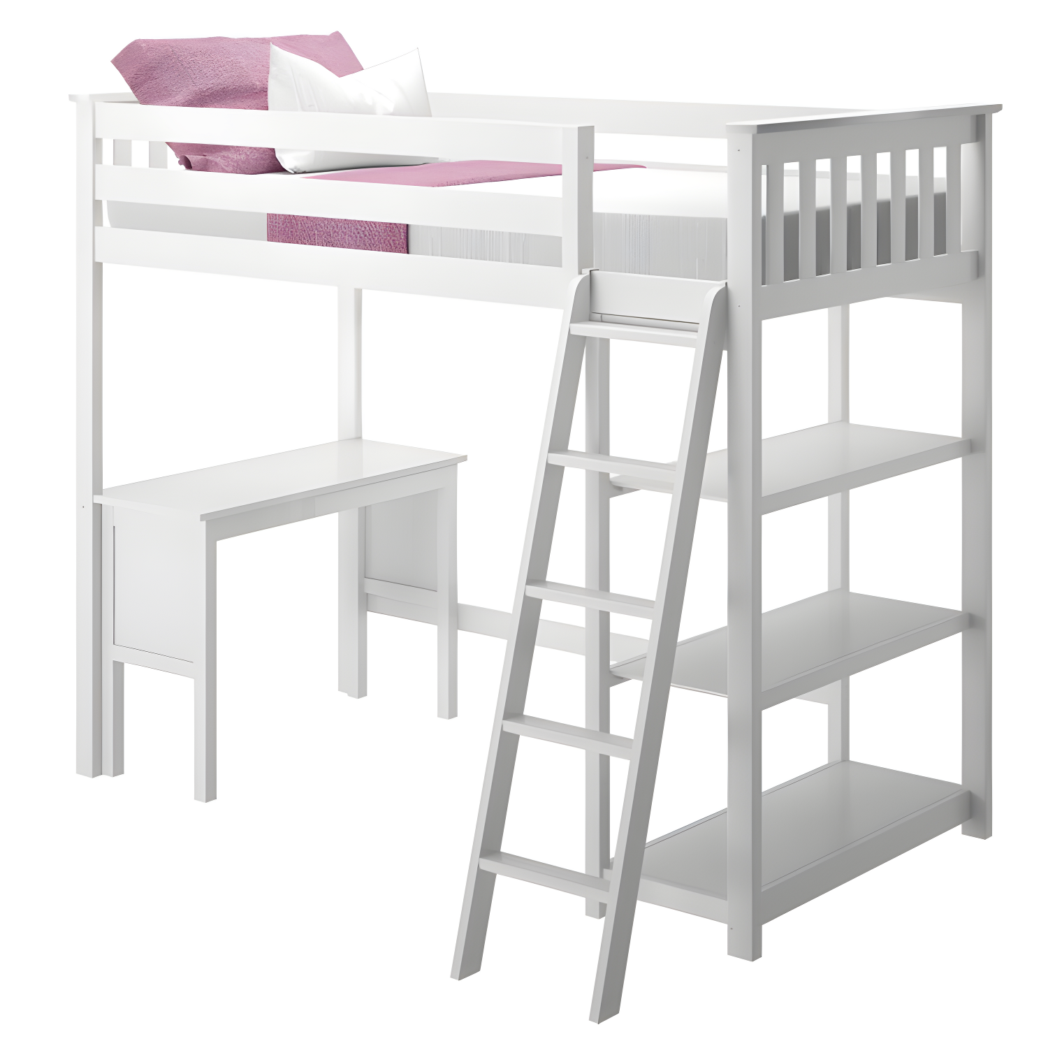 Forbes Twin Pine Loft Bed with Shelves