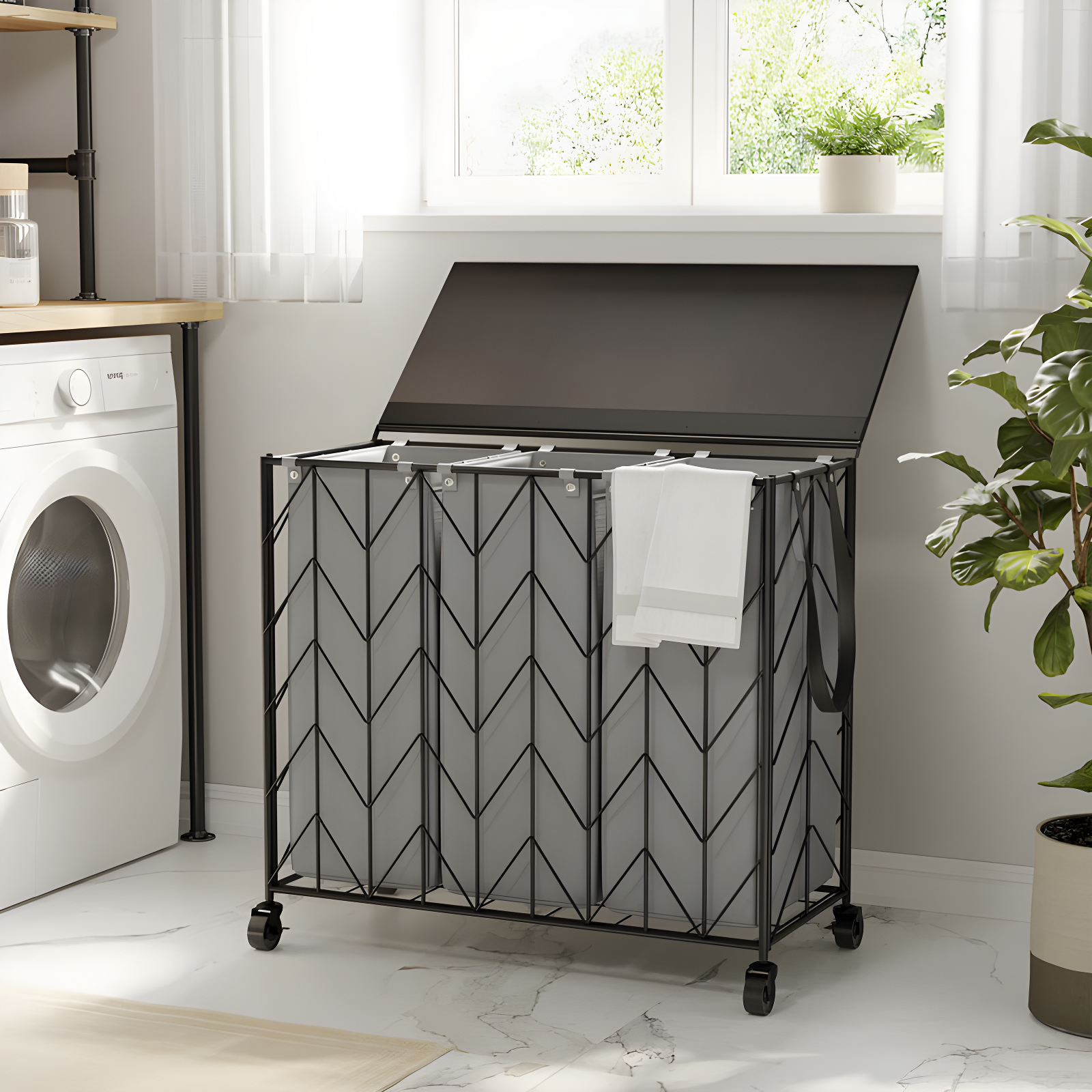 BINNBOX 142L Laundry Hamper 3 Section with Lid