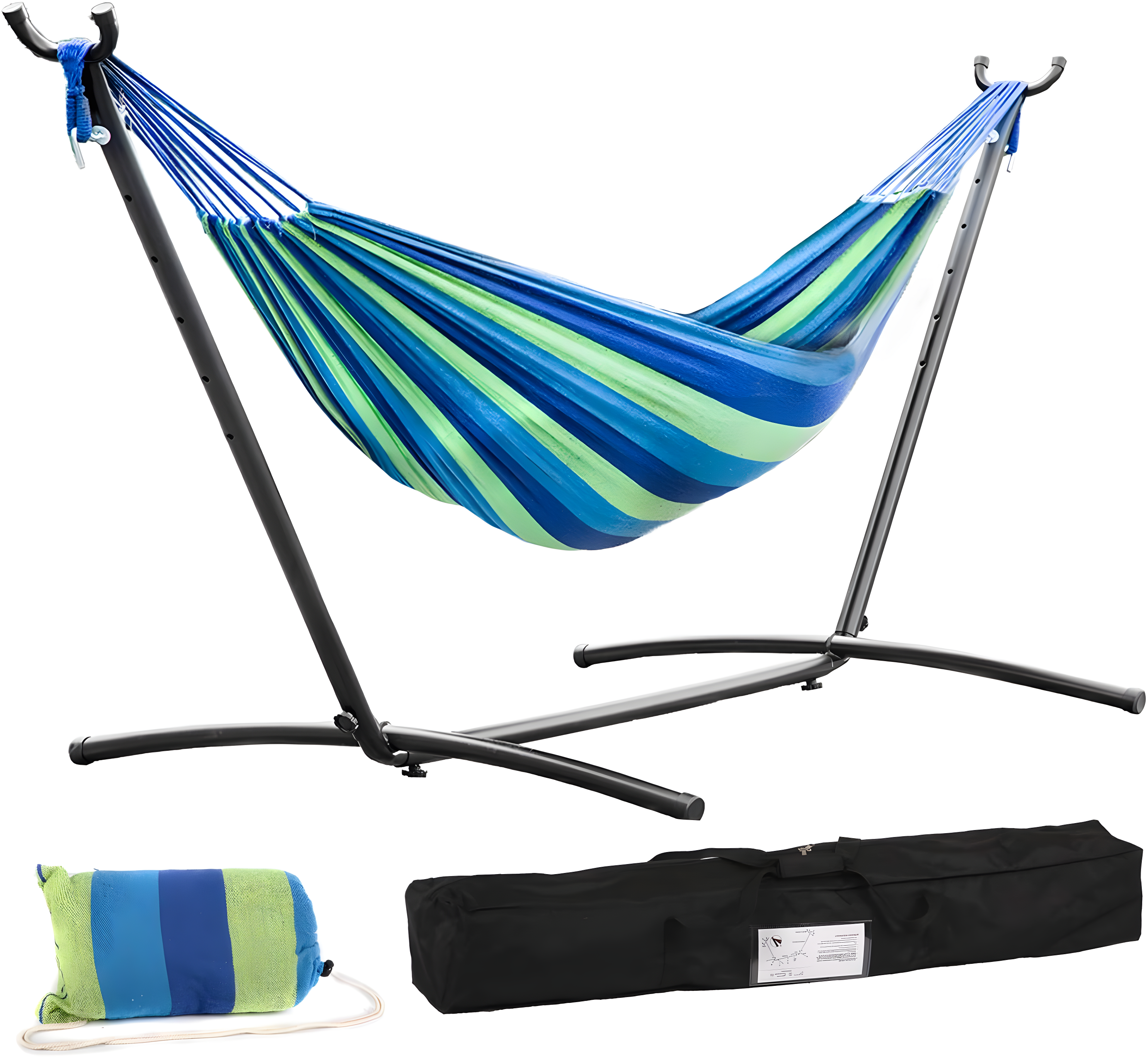 SUNDAN Two Person Hammock Adjustable Hammock Bed with Space Saving Steel Stand Portable Carrying Case Easy Set Up Indoor Hammock Standing Hammock for Outside Hammock Stand Portable