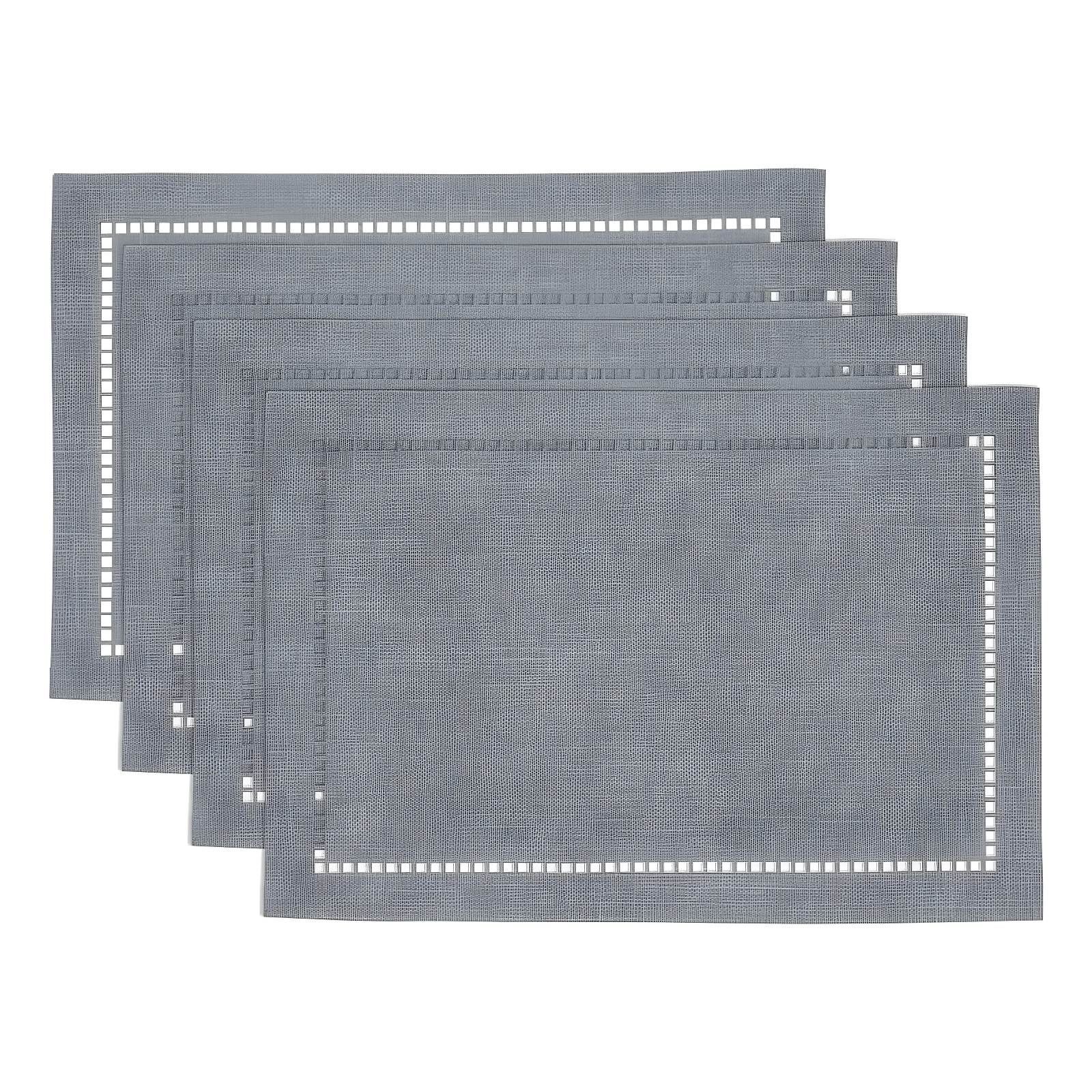 Saro Lifestyle Placemats With Laser-Cut Hemstitch Design, Gray, (Set of 4 pcs)
