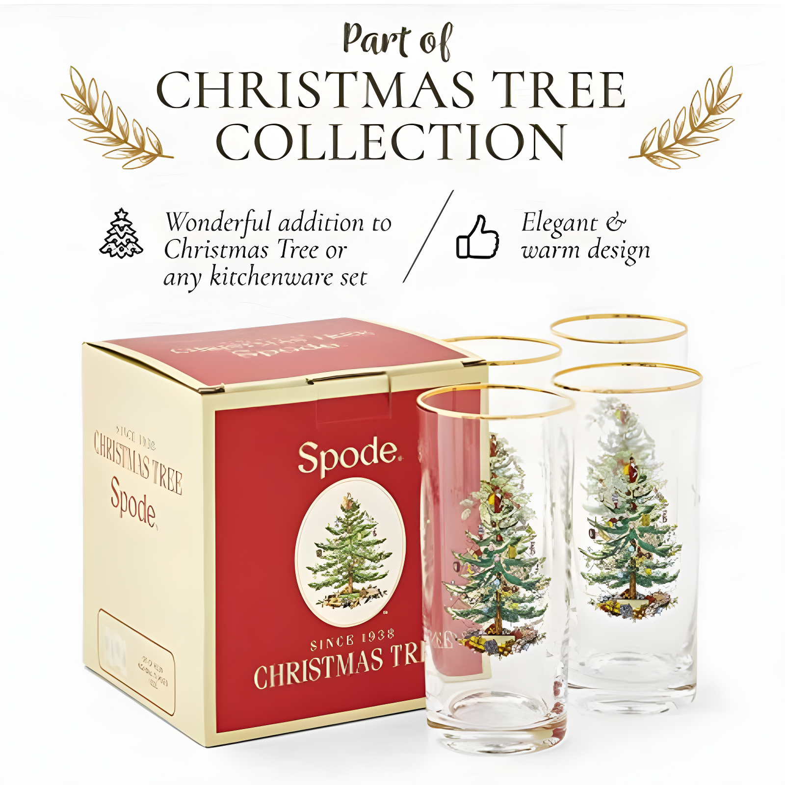 Spode Christmas Tree Highballs, Set of 4 - 15 oz.