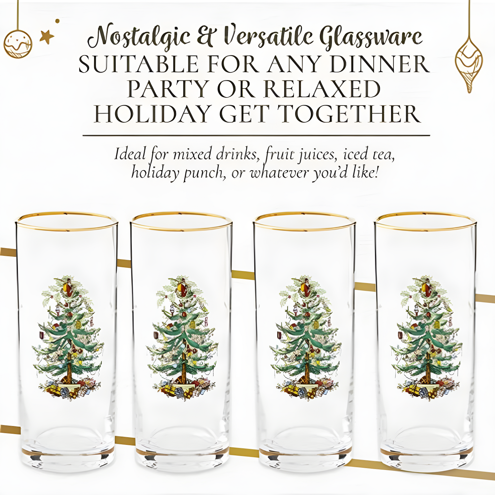 Spode Christmas Tree Highballs, Set of 4 - 15 oz.