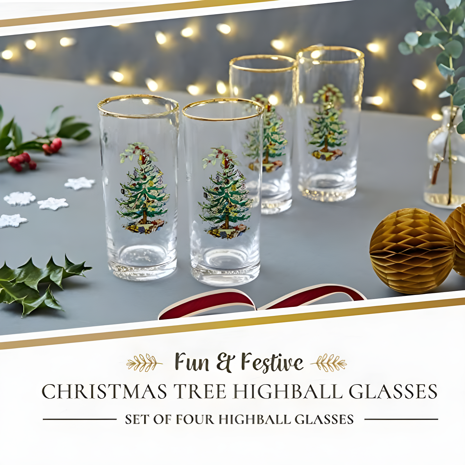 Spode Christmas Tree Highballs, Set of 4 - 15 oz.