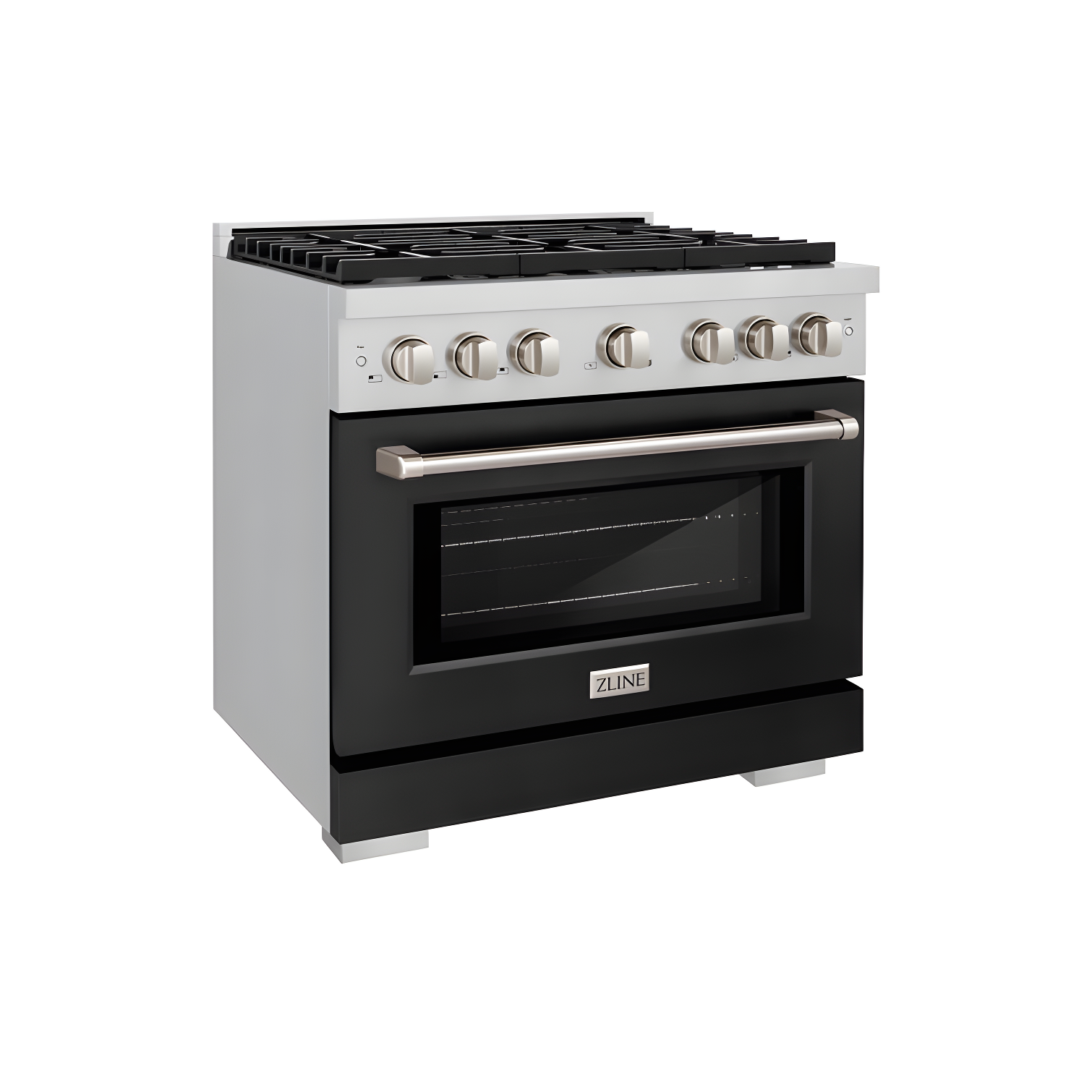 ZLINE 36 in. 5.2 cu. ft. Paramount Gas Range W/ 6 Burner Cooktop & Convection Gas Oven in Stainless Steel W/ Black Matte Door (SGR-BLM-36)