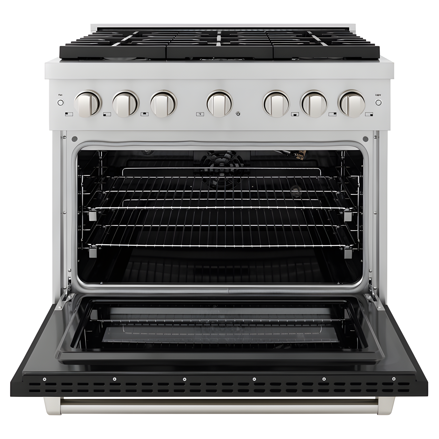 ZLINE 36 in. 5.2 cu. ft. Paramount Gas Range W/ 6 Burner Cooktop & Convection Gas Oven in Stainless Steel W/ Black Matte Door (SGR-BLM-36)