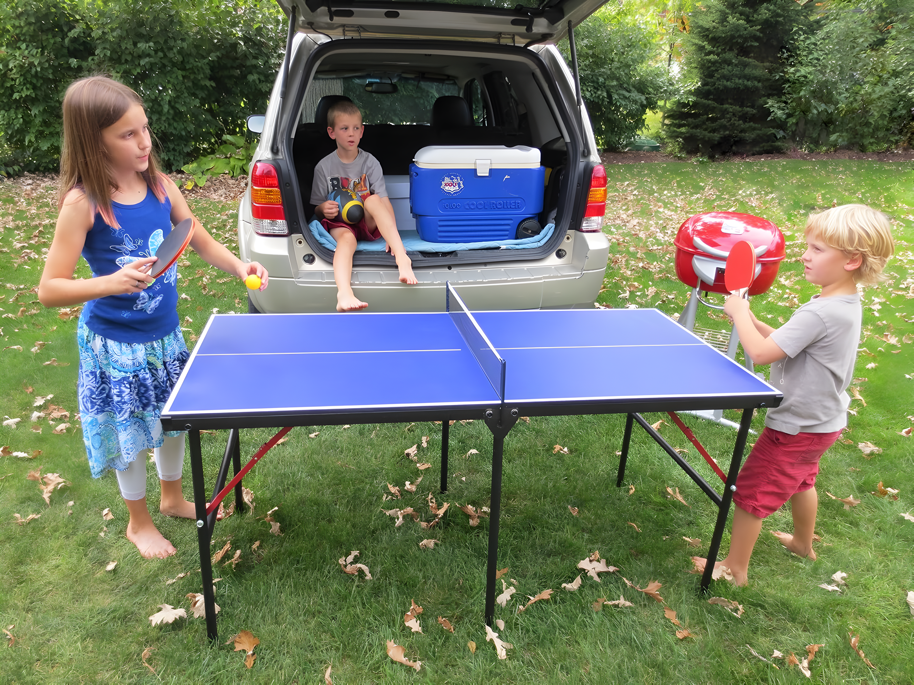 Compact 60" Blue Melamine Folding Indoor Table Tennis Table with Accessories