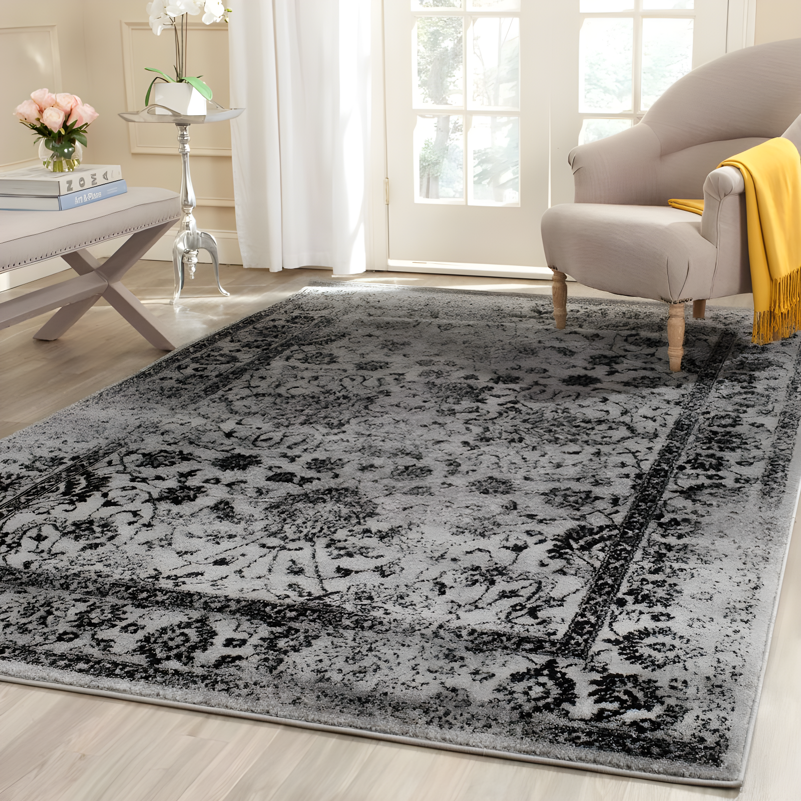 Adirondack ADR109 Machine Made Indoor Area Rug - Grey/Black - 6'x9' - Safavieh