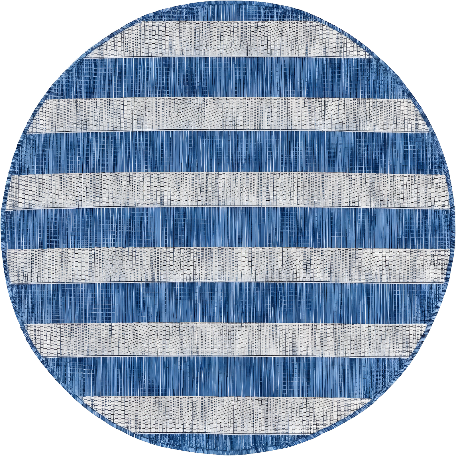 Unique Loom 4' 1 x 4' 1 Round Indoor/Outdoor Striped Blue Area Rug