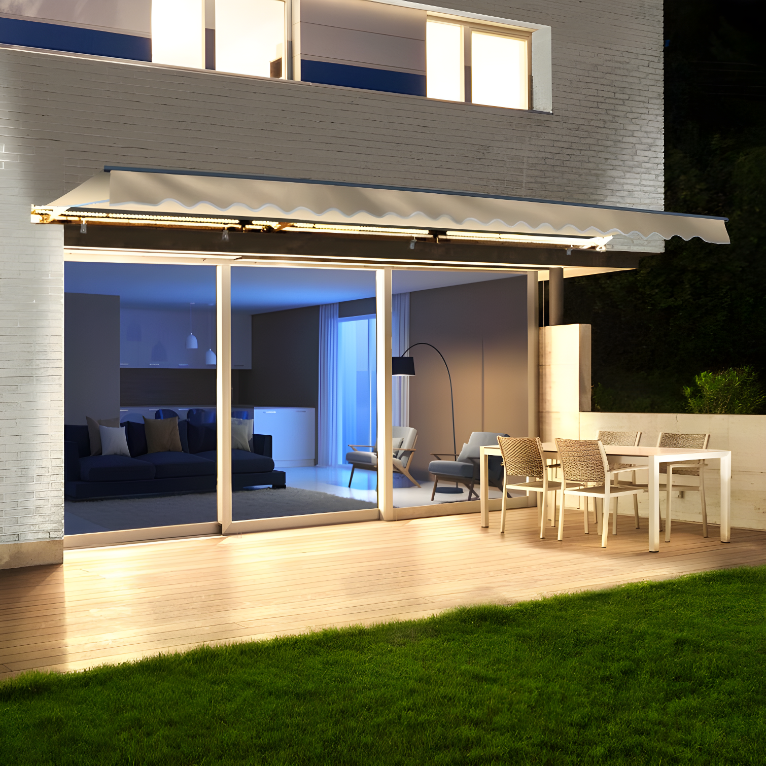 Semi-Cassette Patio Awning with LED Lights - Moroccan Collection