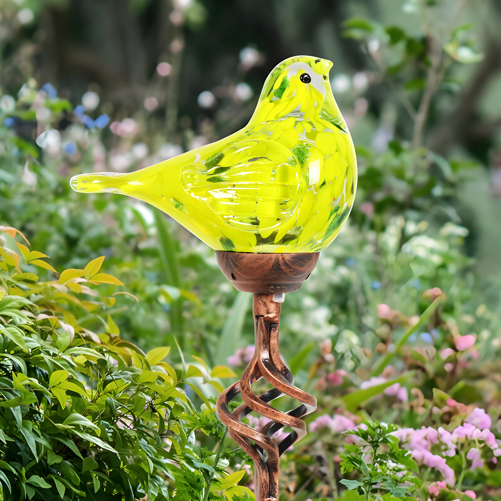 Exhart Exhart Solar Pearlized Hand Blown Glass Bird Garden Stake, 6 by 31 Inches